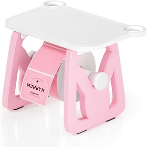 image:imageMUNBYN Label Holder for Rolls and Fanfold Labels Thermal Sticker Holder for Desktop Thermal Printer Accessory Supplies for Home Office Small BusinessWhite and Pink