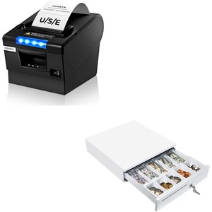 image:imageMUNBYN Receipt Printer P068 3 18 80mm Direct Thermal Printer POS Printer with Auto Cutter and White Cash Drawer 16 Heavy Duty Cash Register for Point of Sale POS System