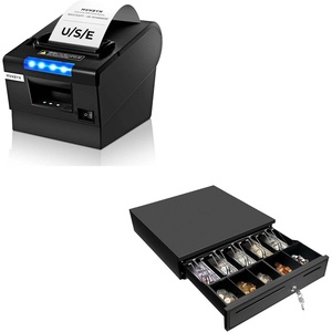 image:imageMUNBYN Receipt Printer P068 3 18 80mm Direct Thermal Printer and Black Cash Register Drawer 16 Wide Cash Drawer with Removable Coin Tray