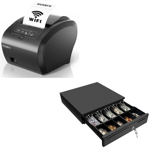 image:imageMUNBYN WiFi Receipt Printer with USB Port 80mm POS Printer and Black Cash Register Drawer 16 Wide Cash Drawer with Removable Coin Tray