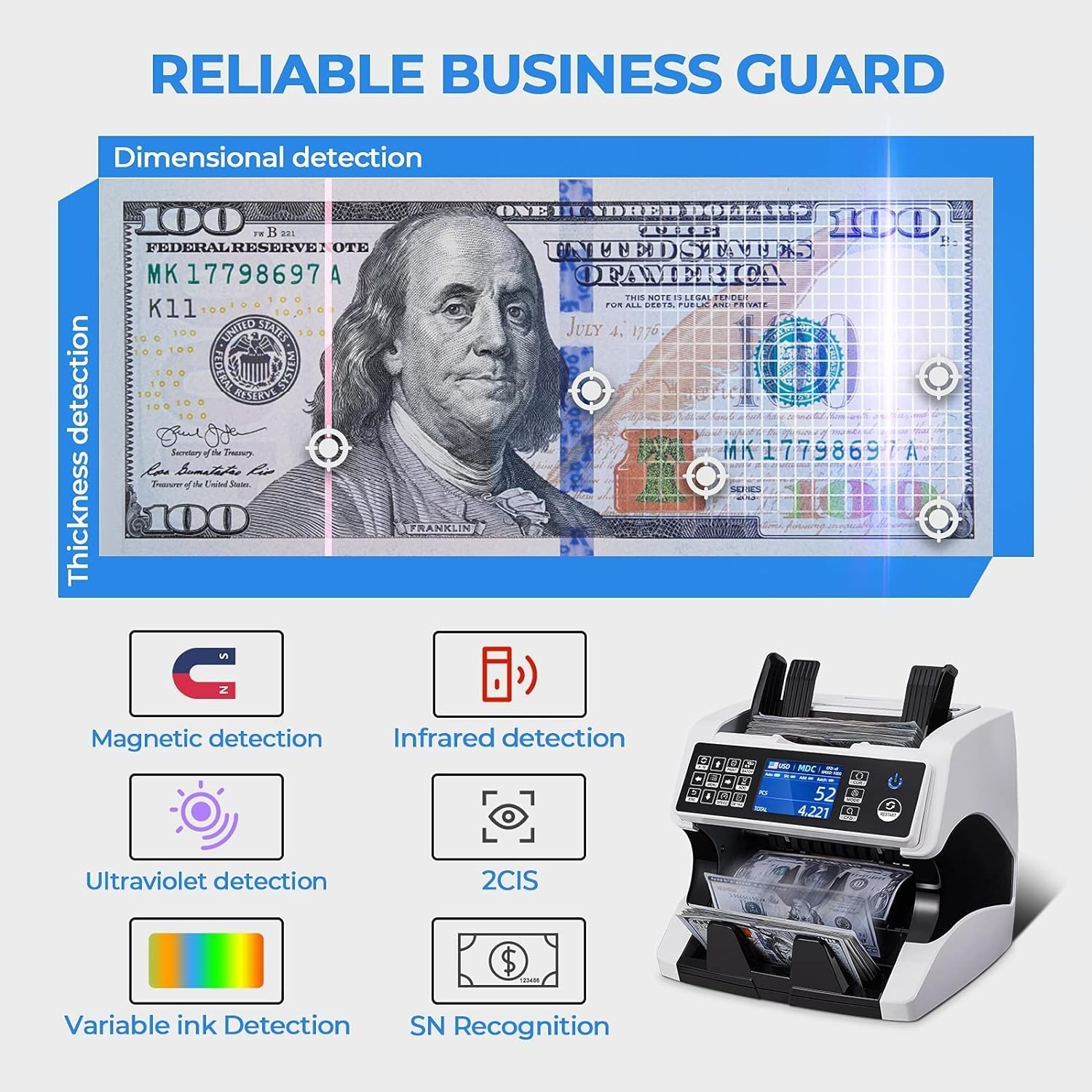 image:imageMUNBYN Bank Grade Money Counter Machine Mixed Denomination with External DisplayPrinter in One Value Counting Serial Number Multi Currency 2CISUVIRMGMT Counterfeit Detection 2Y Warranty