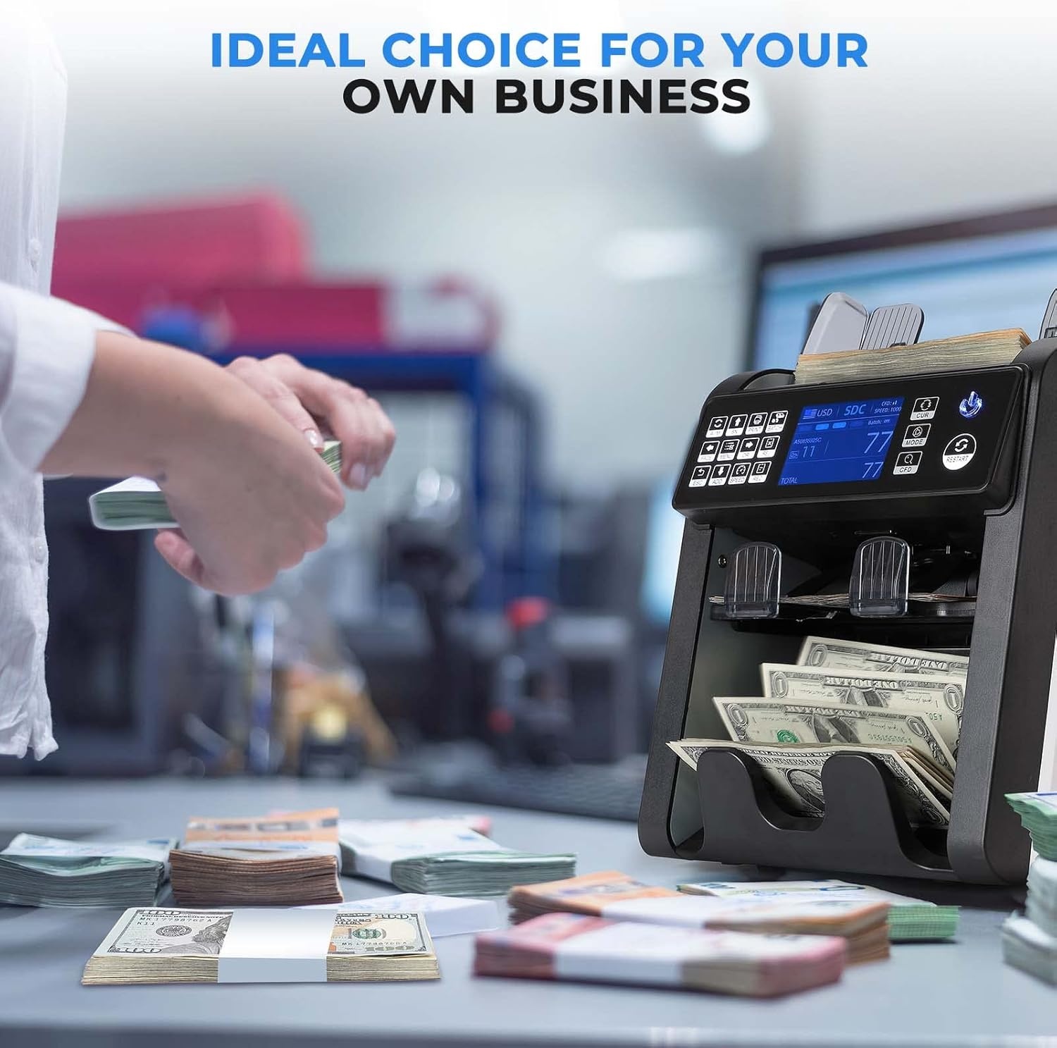 image:imageMUNBYN IMC08 Dual Money Counter Machine Mixed Denomination with Reject Pocket Value Counting Counterfeit Detection 2 CISUVMGIR SortampPrint Enabled Cash Counter Mixed Bill Counter BlackWhite