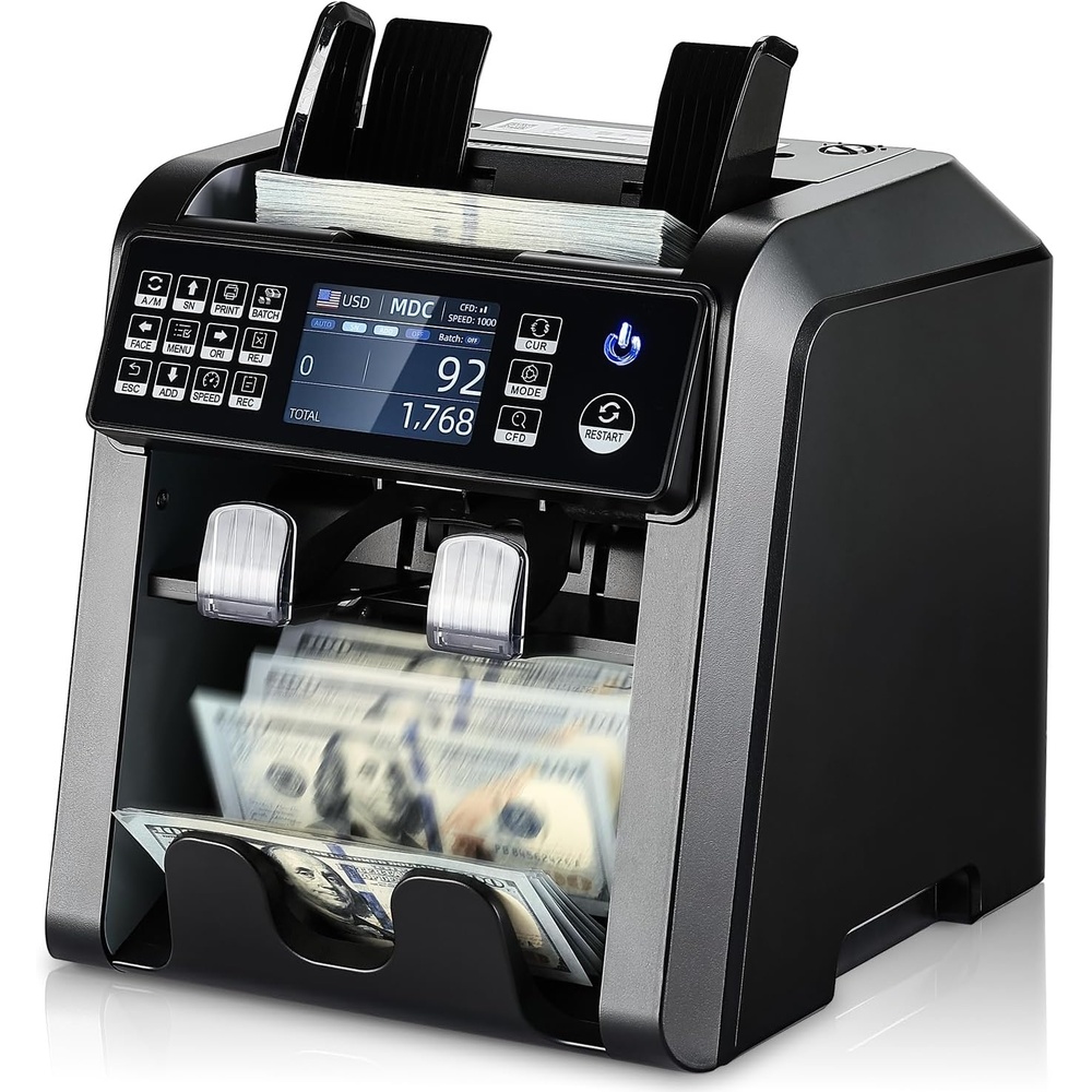 image:imageMUNBYN IMC08 Dual Money Counter Machine Mixed Denomination with Reject Pocket Value Counting Counterfeit Detection 2 CISUVMGIR SortampPrint Enabled Cash Counter Mixed Bill Counter BlackBlack