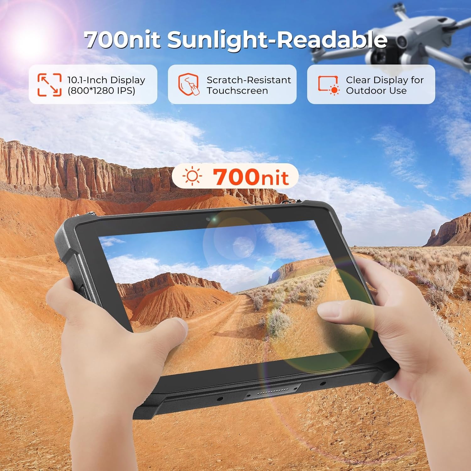 image:imageMUNBYN 101 Rugged Tablet IRT11 Android 14 8GB128GB Rugged Android Tablet with GPS 700nits Outdoor Work PC IP65 Waterproof for Offroad UTV Drone Camping 2Y Protection