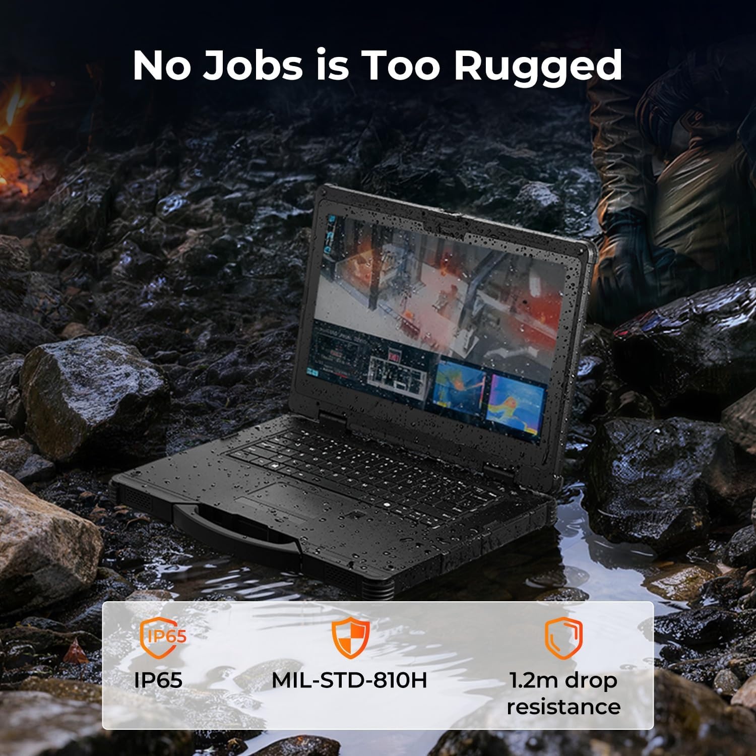 image:imageMUNBYN 14inch Rugged Laptop IRX18 Windows 11 Pro Intel i51235U 16GB512GB Replaceable SSD1000 Nits High Brightness 4700mAh1300mAh Dual Batteries WiFi 6 IP65 2Y ProtectionNew