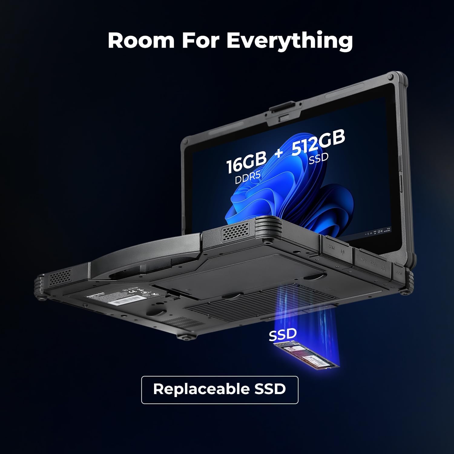 image:imageMUNBYN 14inch Rugged Laptop IRX18 Windows 11 Pro Intel i51235U 16GB512GB Replaceable SSD1000 Nits High Brightness 4700mAh1300mAh Dual Batteries WiFi 6 IP65 2Y ProtectionNew