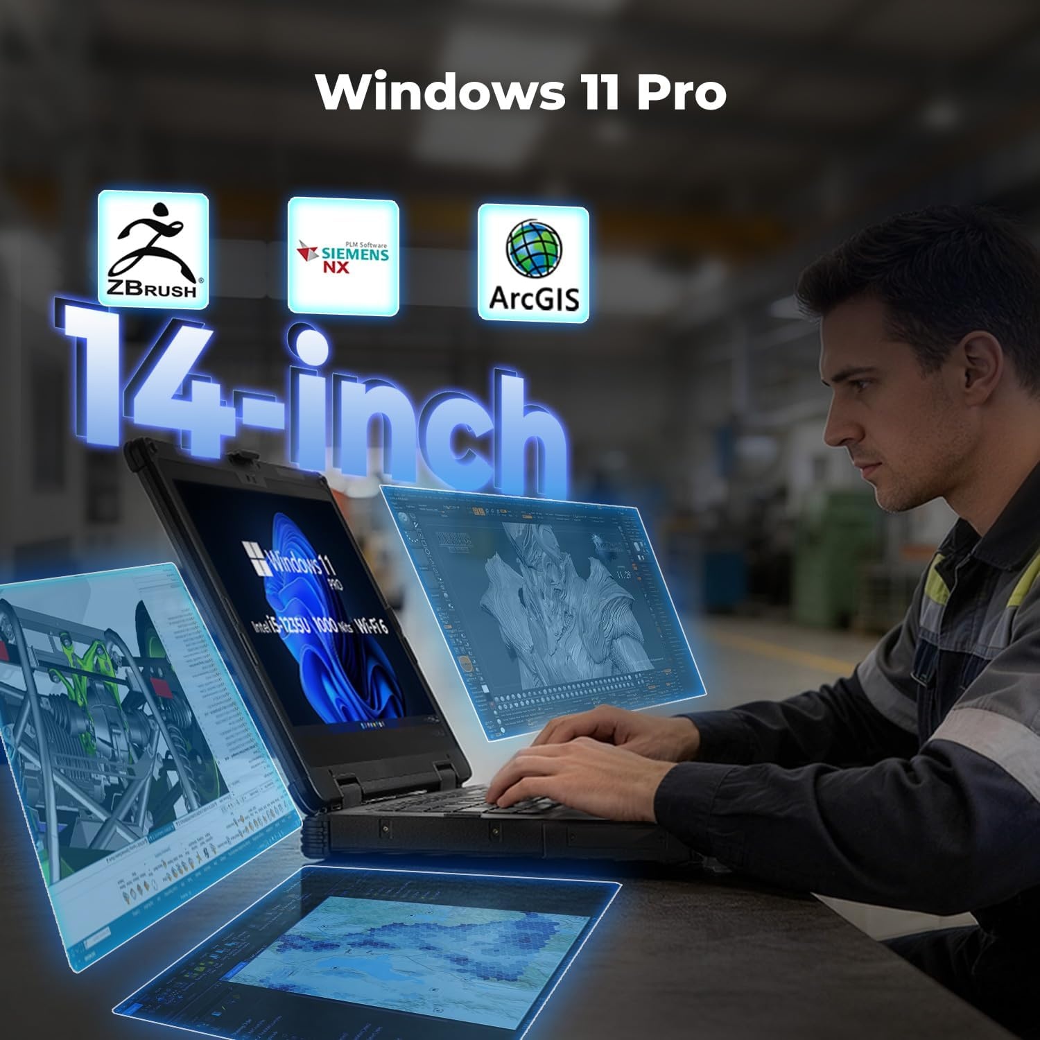 image:imageMUNBYN 14inch Rugged Laptop IRX18 Windows 11 Pro Intel i51235U 16GB512GB Replaceable SSD1000 Nits High Brightness 4700mAh1300mAh Dual Batteries WiFi 6 IP65 2Y ProtectionNew