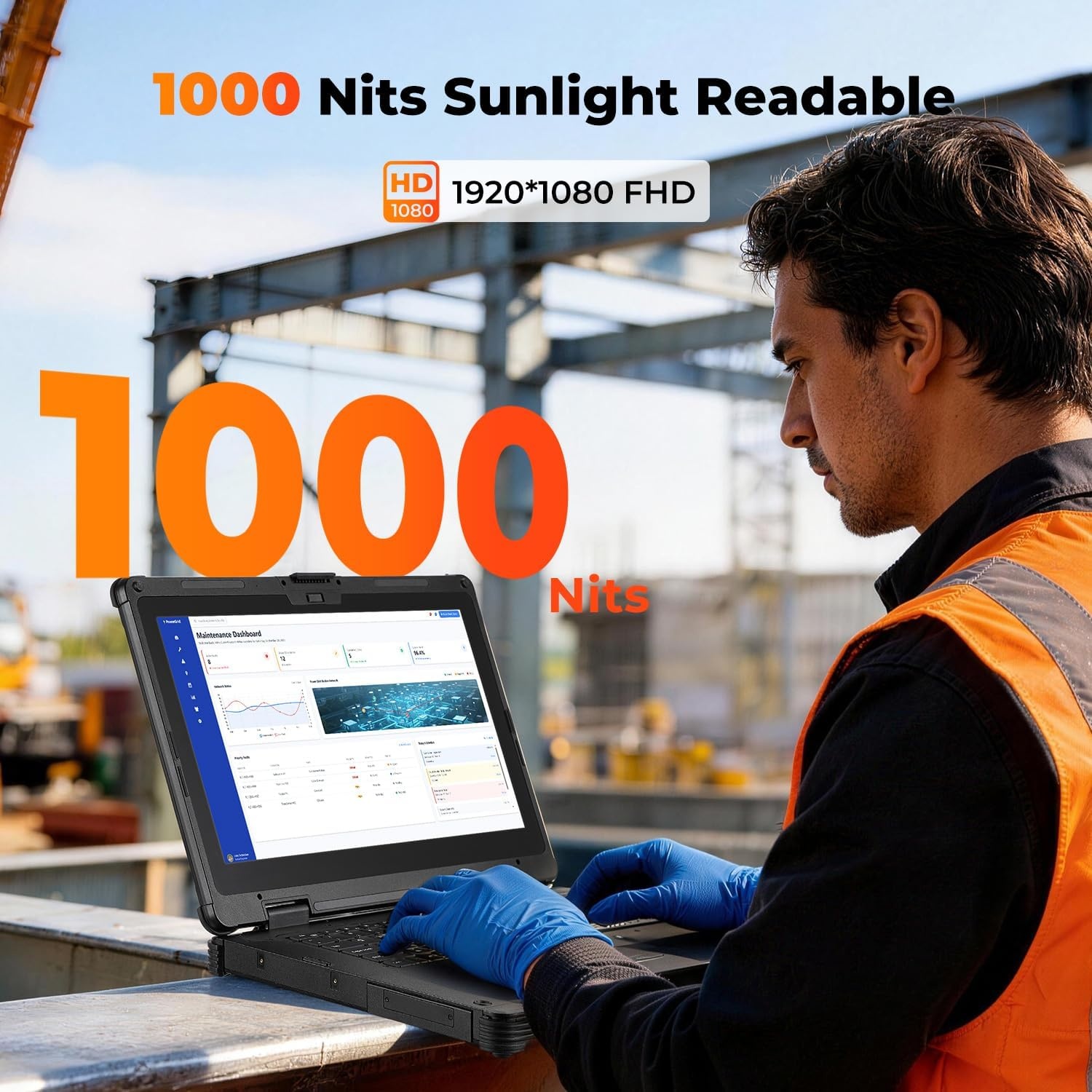 image:imageMUNBYN 14inch Rugged Laptop IRX18 Windows 11 Pro Intel i51235U 16GB512GB Replaceable SSD1000 Nits High Brightness 4700mAh1300mAh Dual Batteries WiFi 6 IP65 2Y ProtectionNew