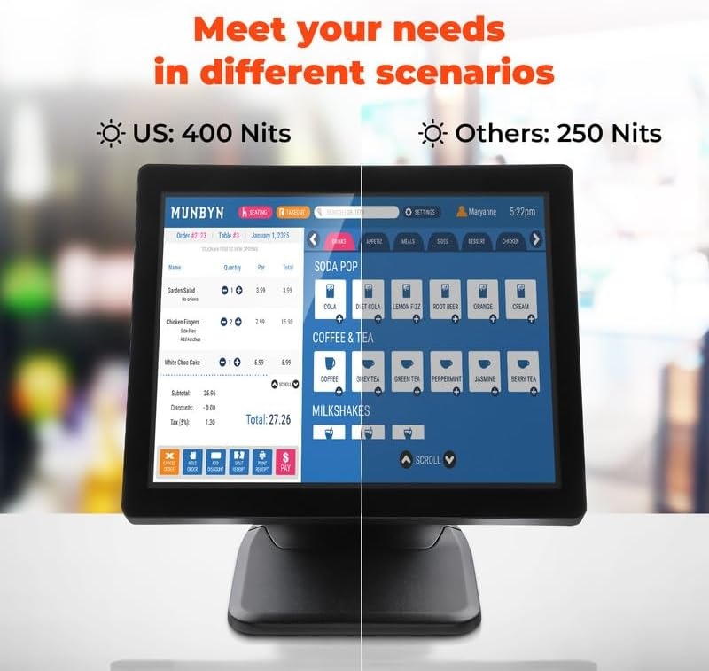 image:imageMUNBYN 17inch POSTouchScreenMonitor MultiTouch Monitor 400 nits True Flat Seamless Capacitive LED VGAHDMI Input for Office POS Restaurant No Driver Required