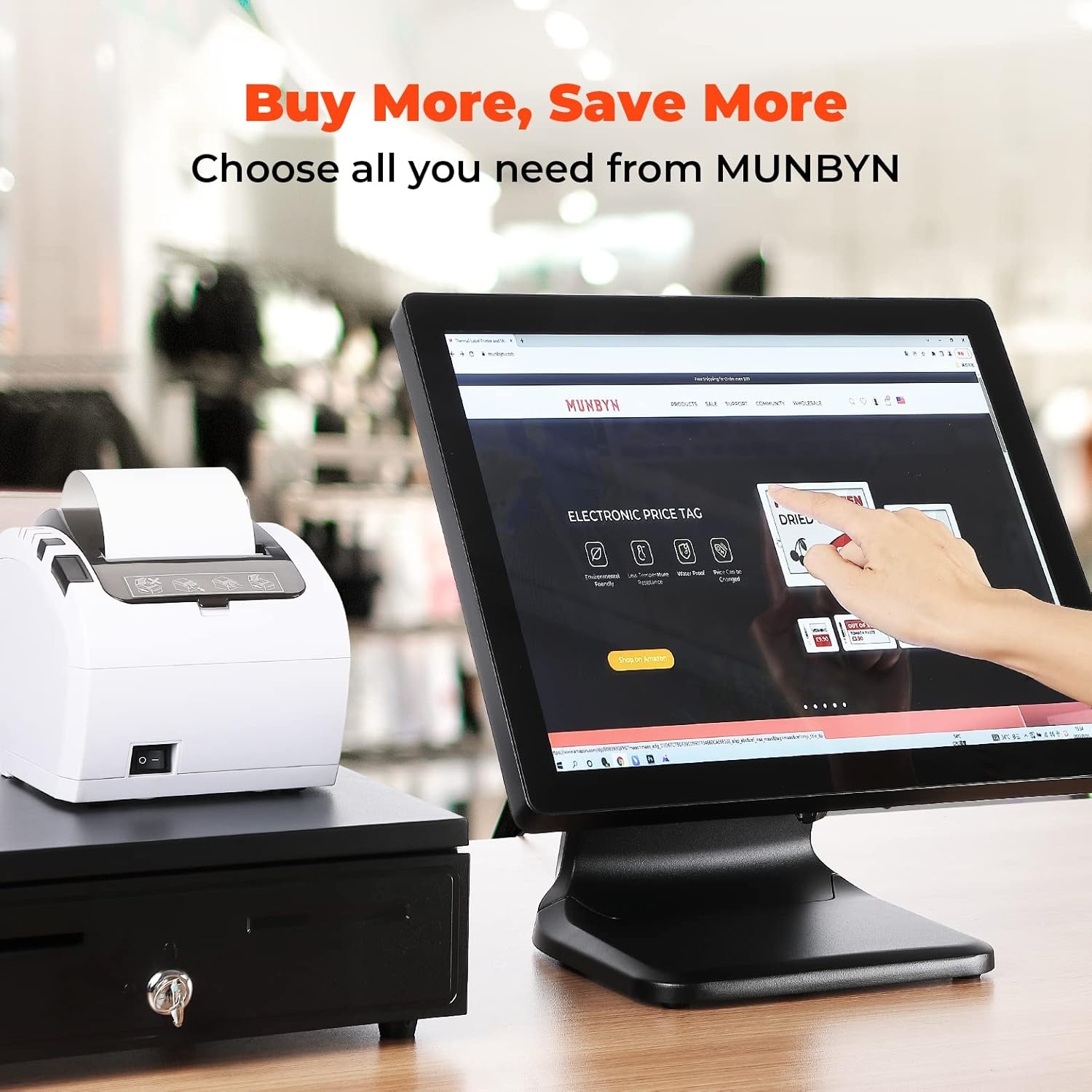 image:imageMUNBYN 17inch POSTouchScreenMonitor MultiTouch Monitor 400 nits True Flat Seamless Capacitive LED VGAHDMI Input for Office POS Restaurant No Driver Required