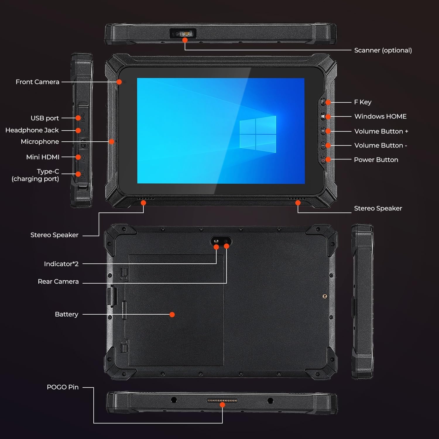 image:imageMUNBYN 2026 Rugged Windows Tablet IRT06 8 Windows 11 Pro 8GB128GB Tough Tablet 700nit Sunlight Readable Intel N5100 Rugged PC for Construction Industrial 2Y Protection