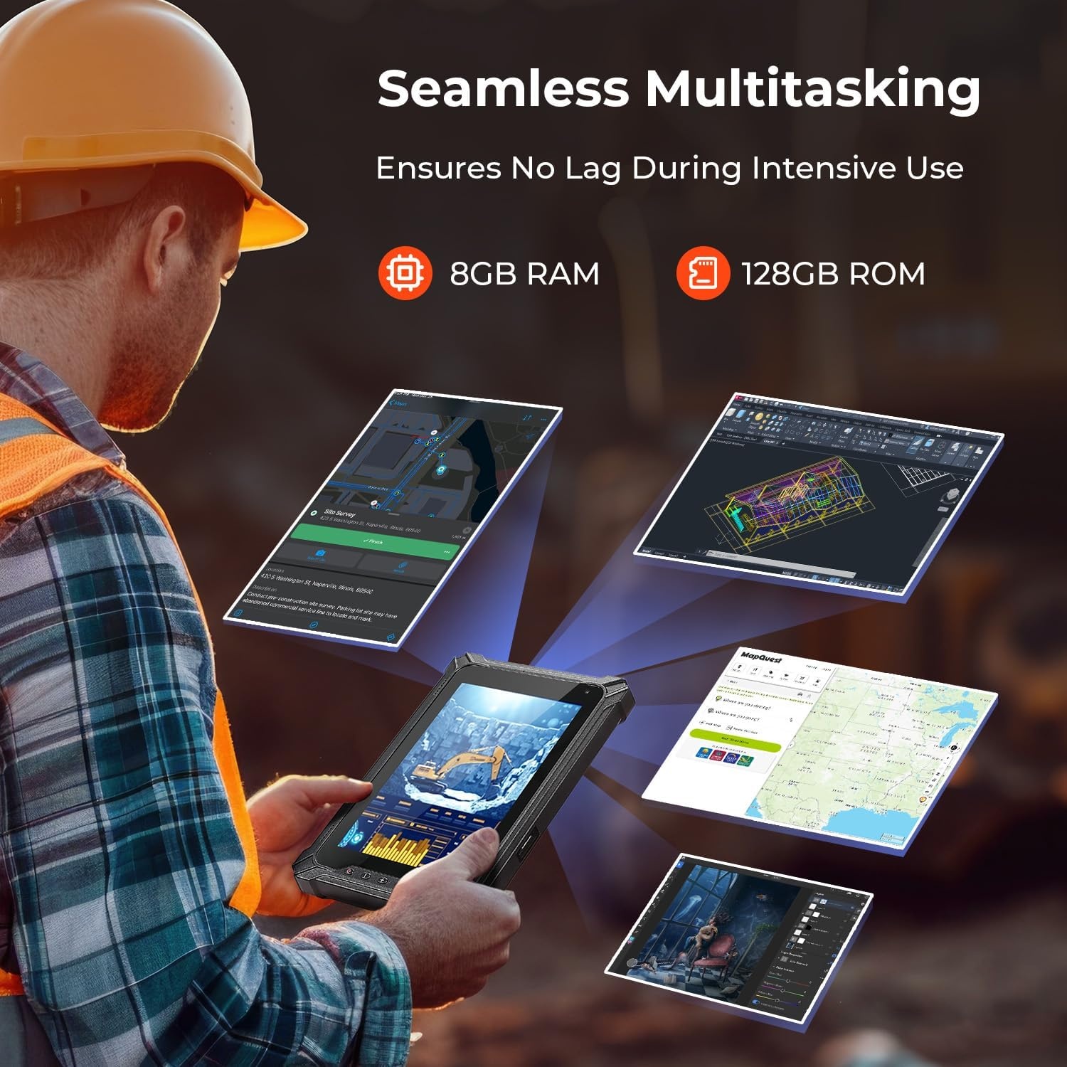 image:imageMUNBYN 2026 Rugged Windows Tablet IRT06 8 Windows 11 Pro 8GB128GB Tough Tablet 700nit Sunlight Readable Intel N5100 Rugged PC for Construction Industrial 2Y Protection