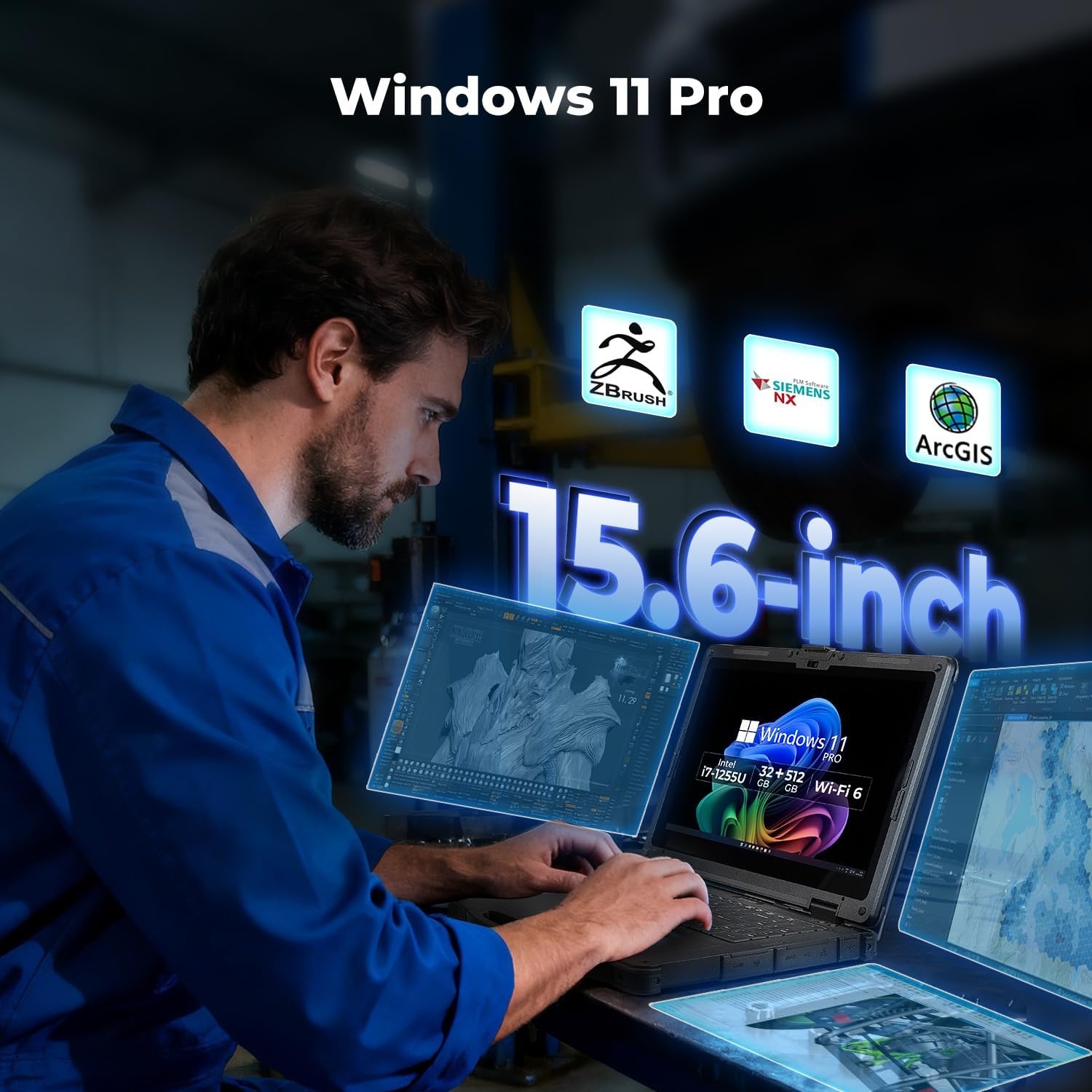 image:imageMUNBYN HighEnd Rugged Laptop IRX17 156 Windows 11 Pro Intel i71255U 32GB DDR5512GB SSD 1000 Nits Sunlight Readable WiFi 6 IP65 Heavy Duty Laptop Dual Batteries 2Y ProtectionNew
