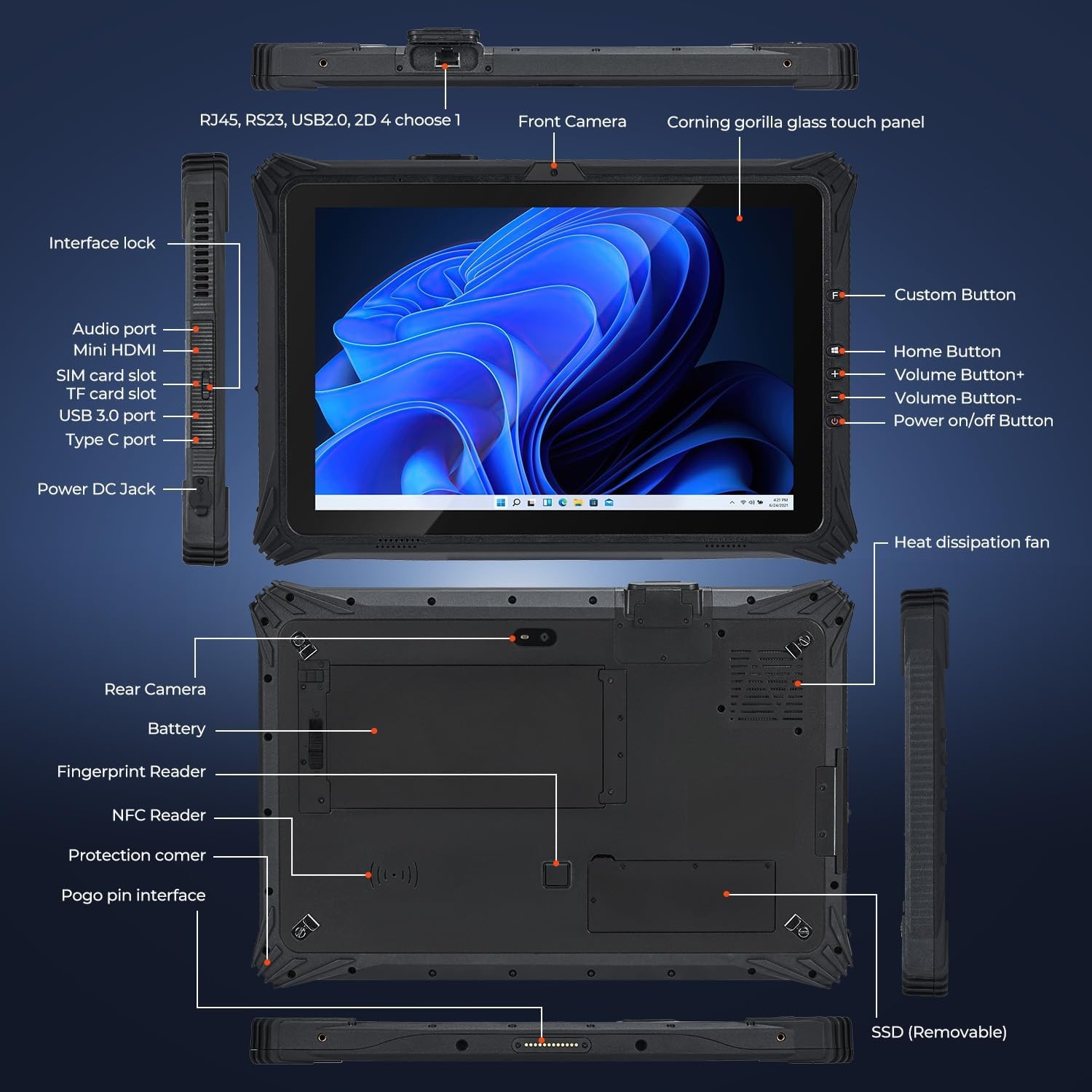 image:imageMUNBYN HighEnd Rugged Windows Tablet IRT10 101 Windows 11 IoT Enterprise i51235U WiFi 6 Rugged Tablet16GB128GB Replaceable SSDHot Swappable for Construction Work2Y Protection
