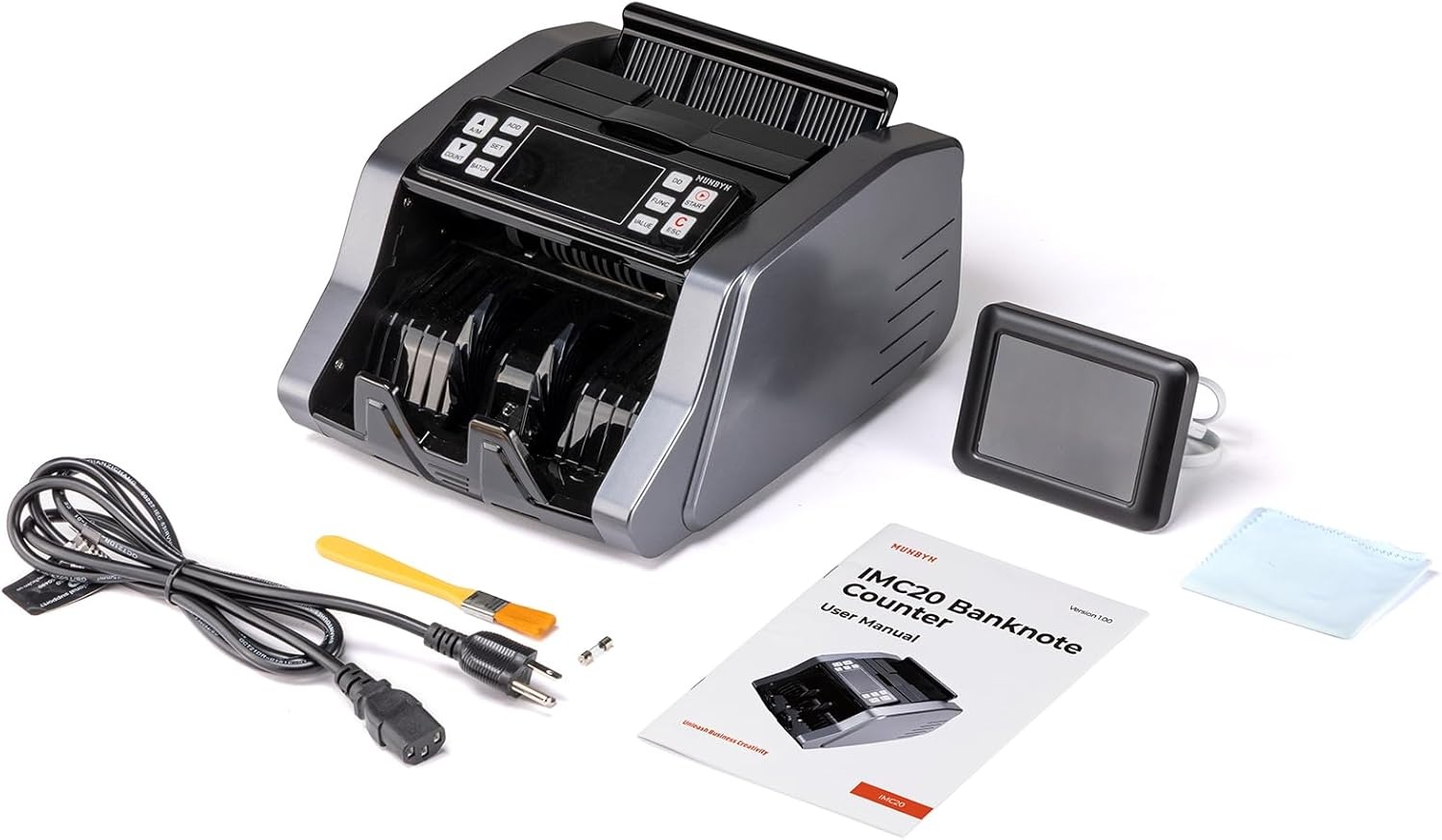 image:imageMUNBYN IMC20 Money Counter Machine with Value Count UVMGIRMT Counterfeit Detection for DollarEuro Bill Counter AddBatchValue Mode Cash Counter LED External Display 2 Years Warranty Grey