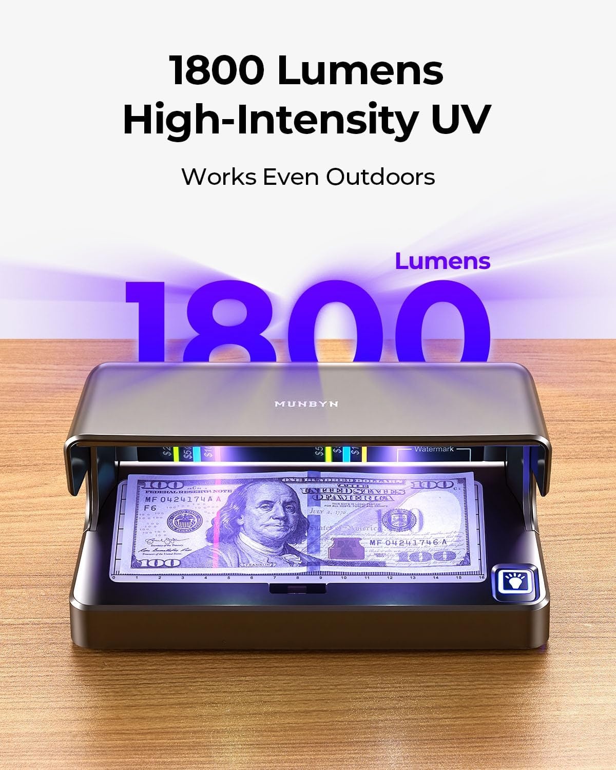 image:imageMUNBYN IMC26 Counterfeit Bill Detector with Dual UV LED Light Money Checker for Credit Card amp ID Detection All Currencies Auto OnOff Rechargeable Battery Suitable for Outdoor Use 2Y Protect