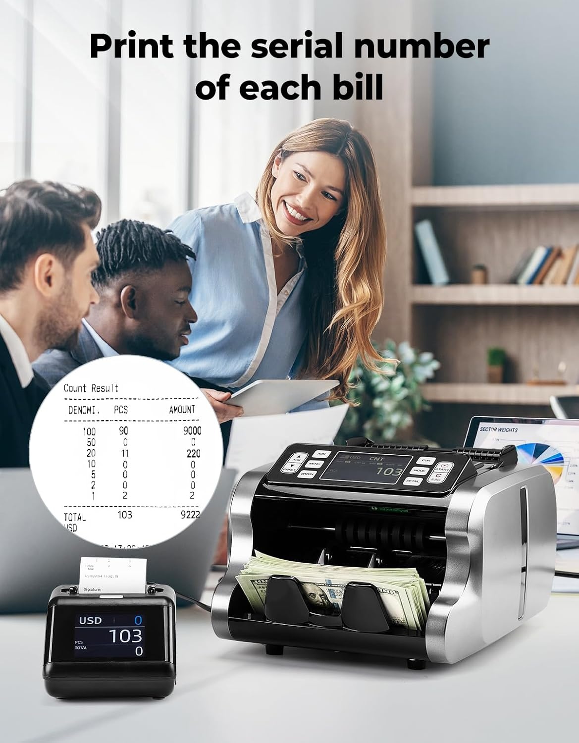 image:imageMUNBYN P01 Thermal Printer for IMC01 IMC08 IMC09 Money Counter Machine Mixed Denomination External DisplayPrinter in One Connects via RJ11 Plug Receipt Printer Suitable for 58 mm Thermal Paper
