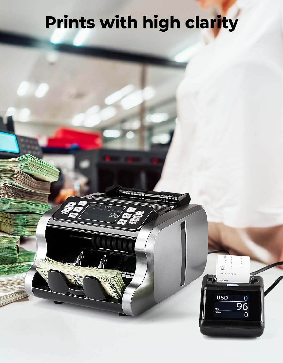 image:imageMUNBYN P01 Thermal Printer for IMC01 IMC08 IMC09 Money Counter Machine Mixed Denomination External DisplayPrinter in One Connects via RJ11 Plug Receipt Printer Suitable for 58 mm Thermal Paper