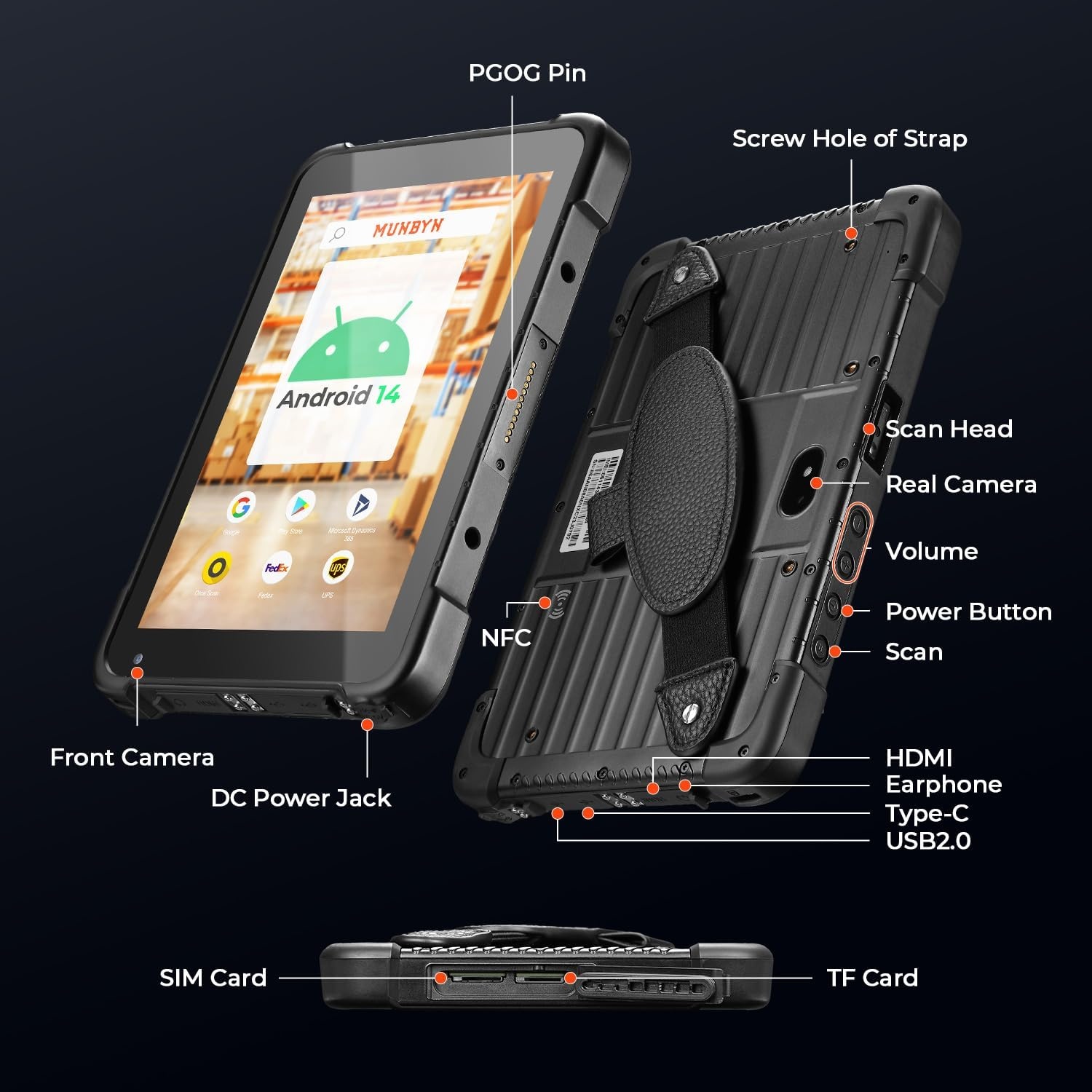 image:imageMUNBYN Rugged Tablet Scanner IRT01P Android 14 Industrial Tablet Equip with Zebra SE4710 Scanner 8GB128GB Barcode Tablet 700nit IP67 Rugged Tablet Rugged Enterprise Tablet with Barcode Scanner
