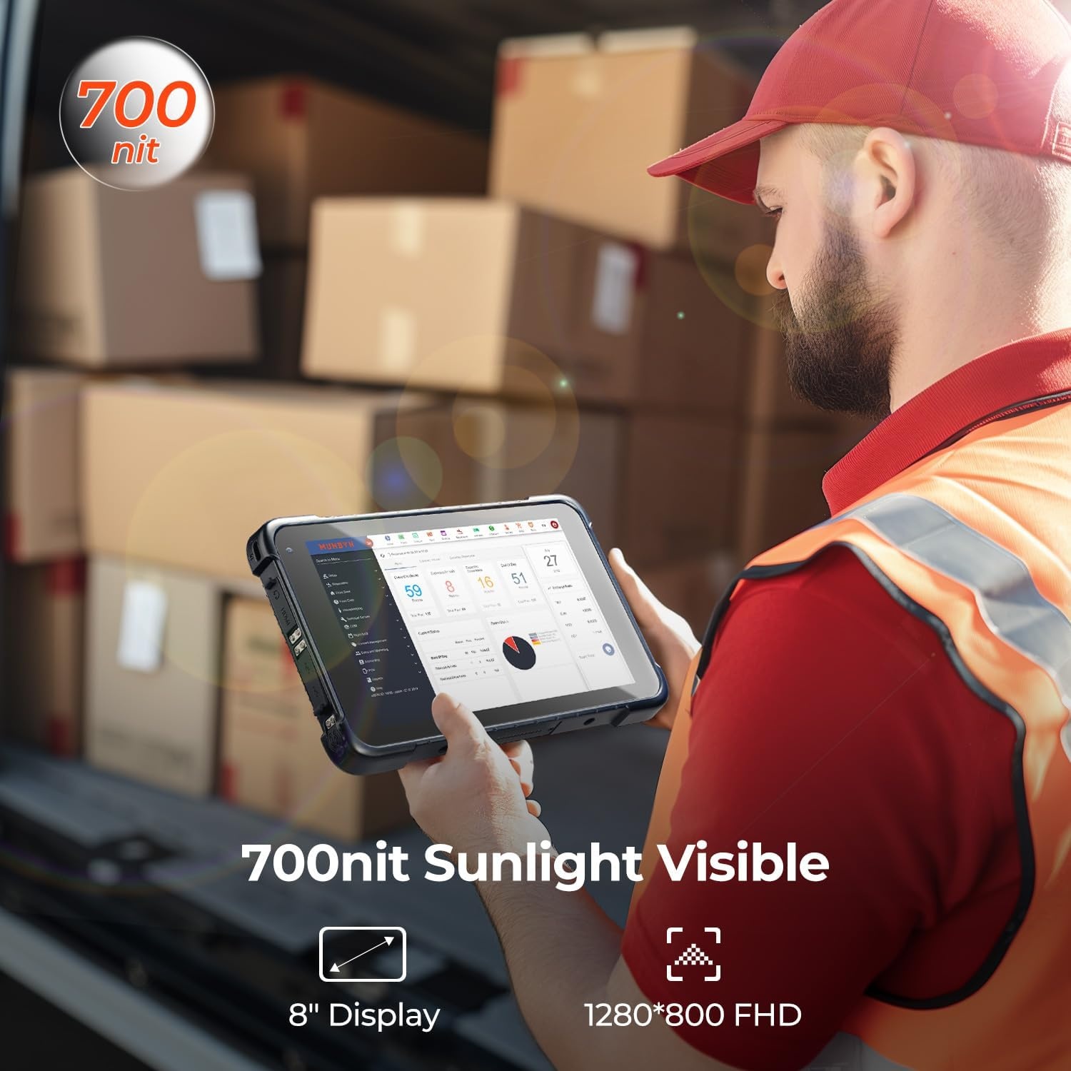 image:imageMUNBYN Rugged Tablet Scanner IRT01P Android 14 Industrial Tablet Equip with Zebra SE4710 Scanner 8GB128GB Barcode Tablet 700nit IP67 Rugged Tablet Rugged Enterprise Tablet with Barcode Scanner