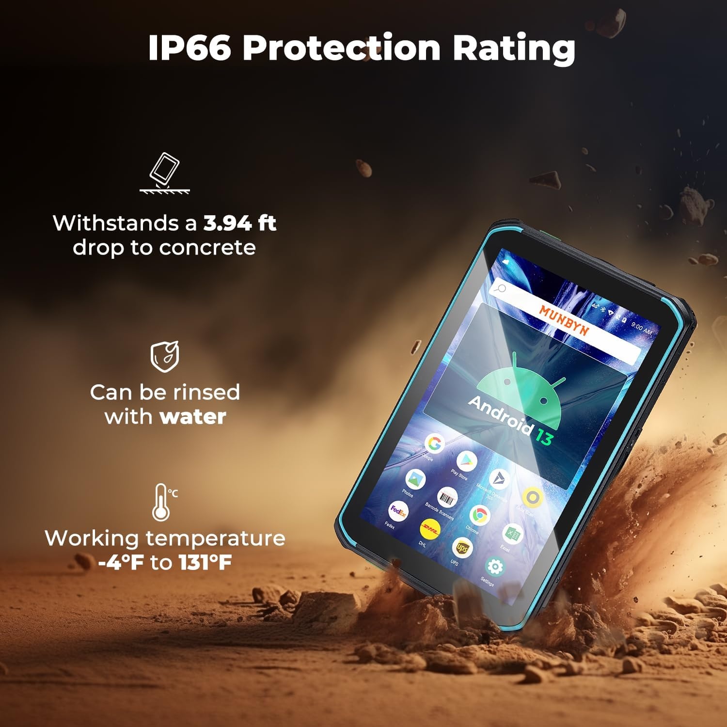 image:imageMUNBYN Rugged Tablet with Scanner ILT01Pro 6GB128GB Large Memory Equipped with Honeywell N6703 Scanner 8Inch Android 13 9000mAh Inventory Tablet for Logistics Warehouse 2Y Protection