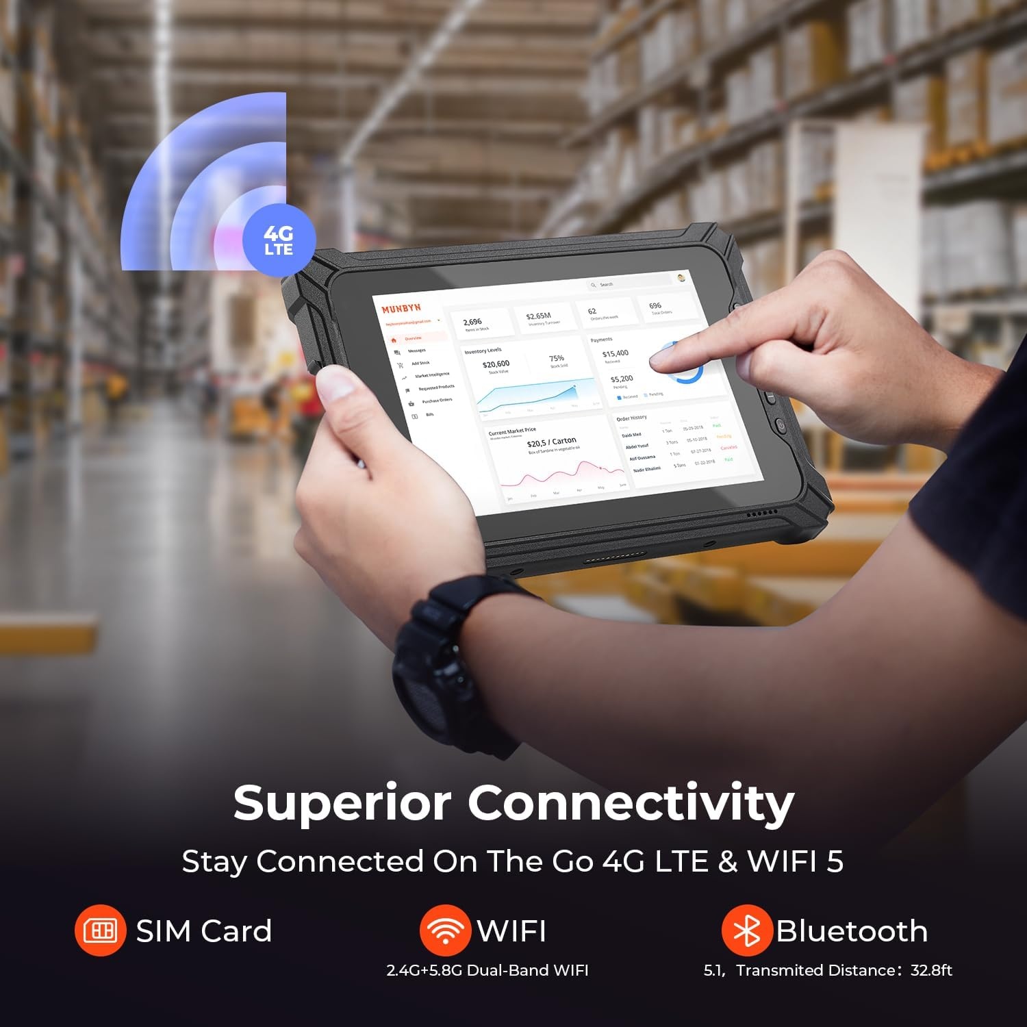 image:imageMUNBYN Rugged Windows Tablet with Barcode Scanner IRT06 8 Windows 11 Pro Equip with Honeywell N4680 1D2D QR Inventory Scanner 8GB128GB Industrial Tablets for ERP WMS