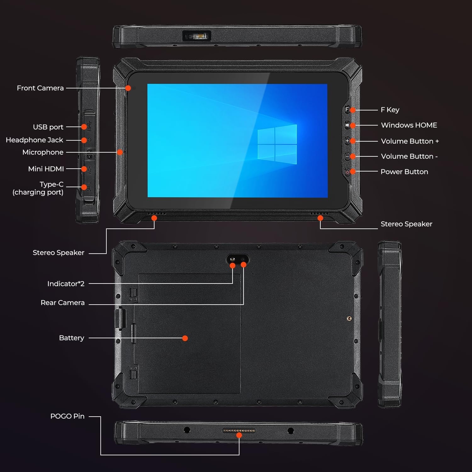 image:imageMUNBYN Rugged Windows Tablet with Barcode Scanner IRT06 8 Windows 11 Pro Equip with Honeywell N4680 1D2D QR Inventory Scanner 8GB128GB Industrial Tablets for ERP WMS