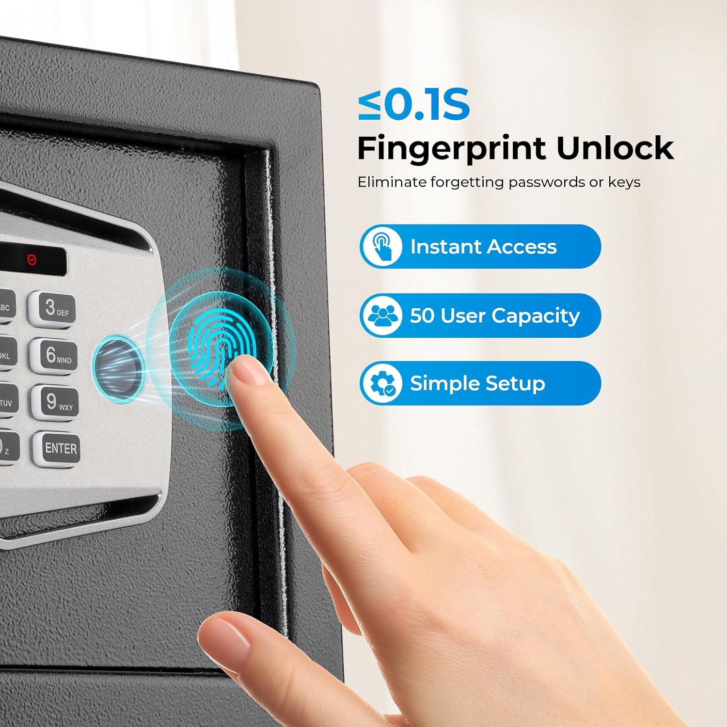 image:imageMUNBYN Smart Biometric Fingerprint Safe 3Way Access Lock Box with Electronic Keypad Display Screen amp USBC Port Small Caja Fuerte with AntiRust and AntiTheft for Home amp Office Cash Document