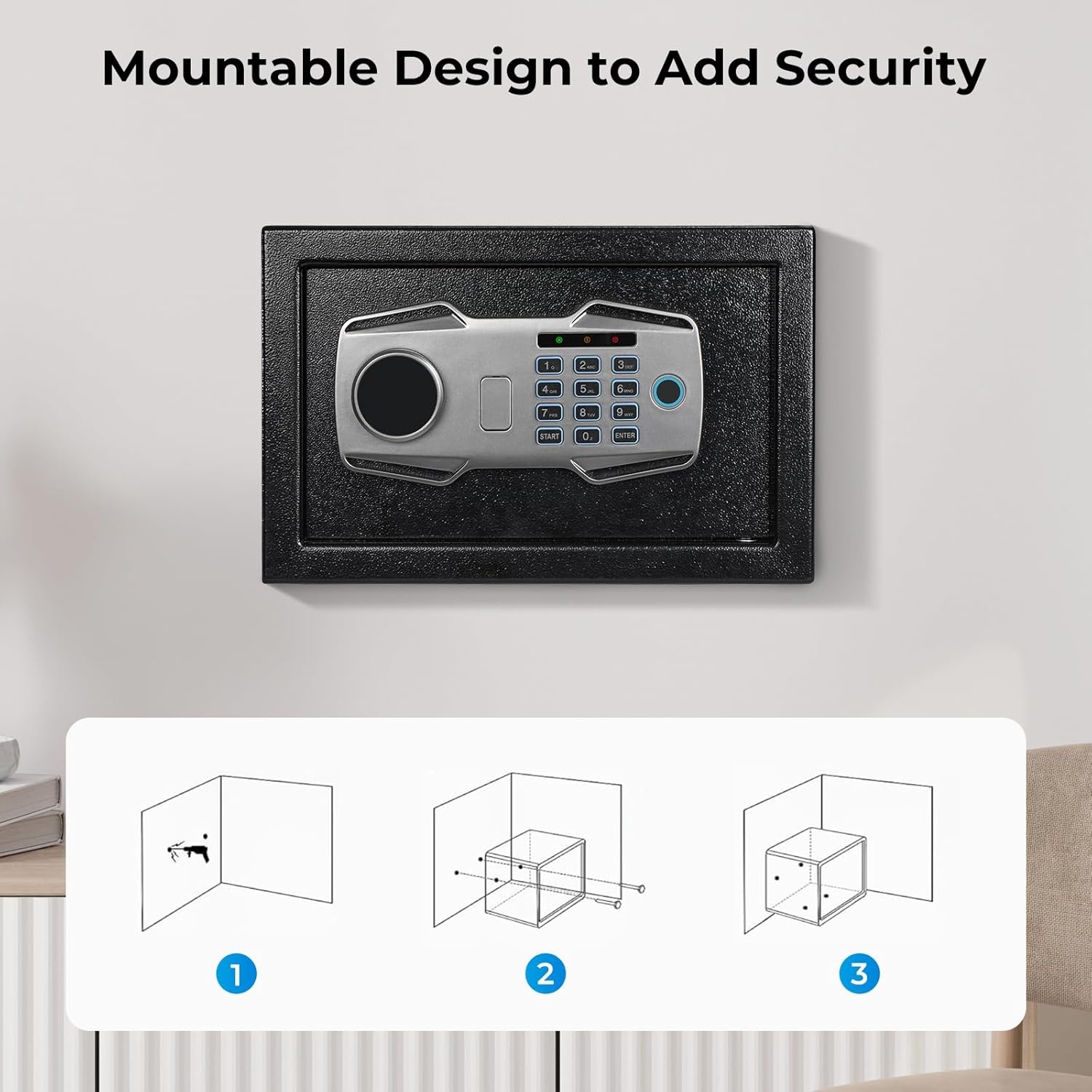 image:imageMUNBYN Smart Biometric Fingerprint Safe 3Way Access Lock Box with Electronic Keypad Display Screen amp USBC Port Small Caja Fuerte with AntiRust and AntiTheft for Home amp Office Cash Document