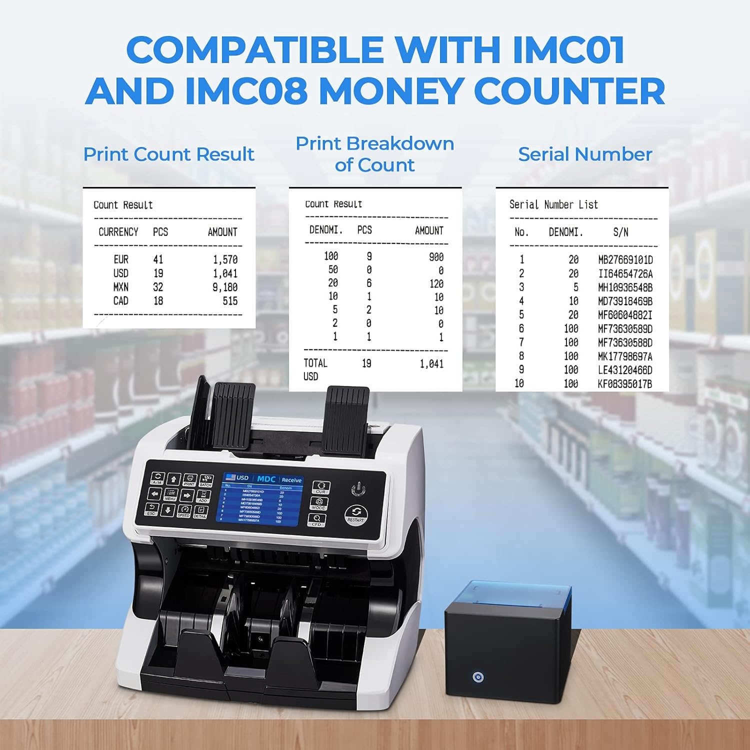 image:imageMUNBYN Thermal Printer for Mixed Denomination Money Counter Machine Connect and Use