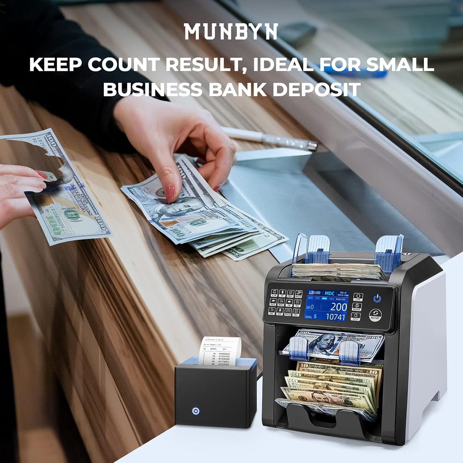 image:imageMUNBYN Thermal Printer for Mixed Denomination Money Counter Machine Connect and Use