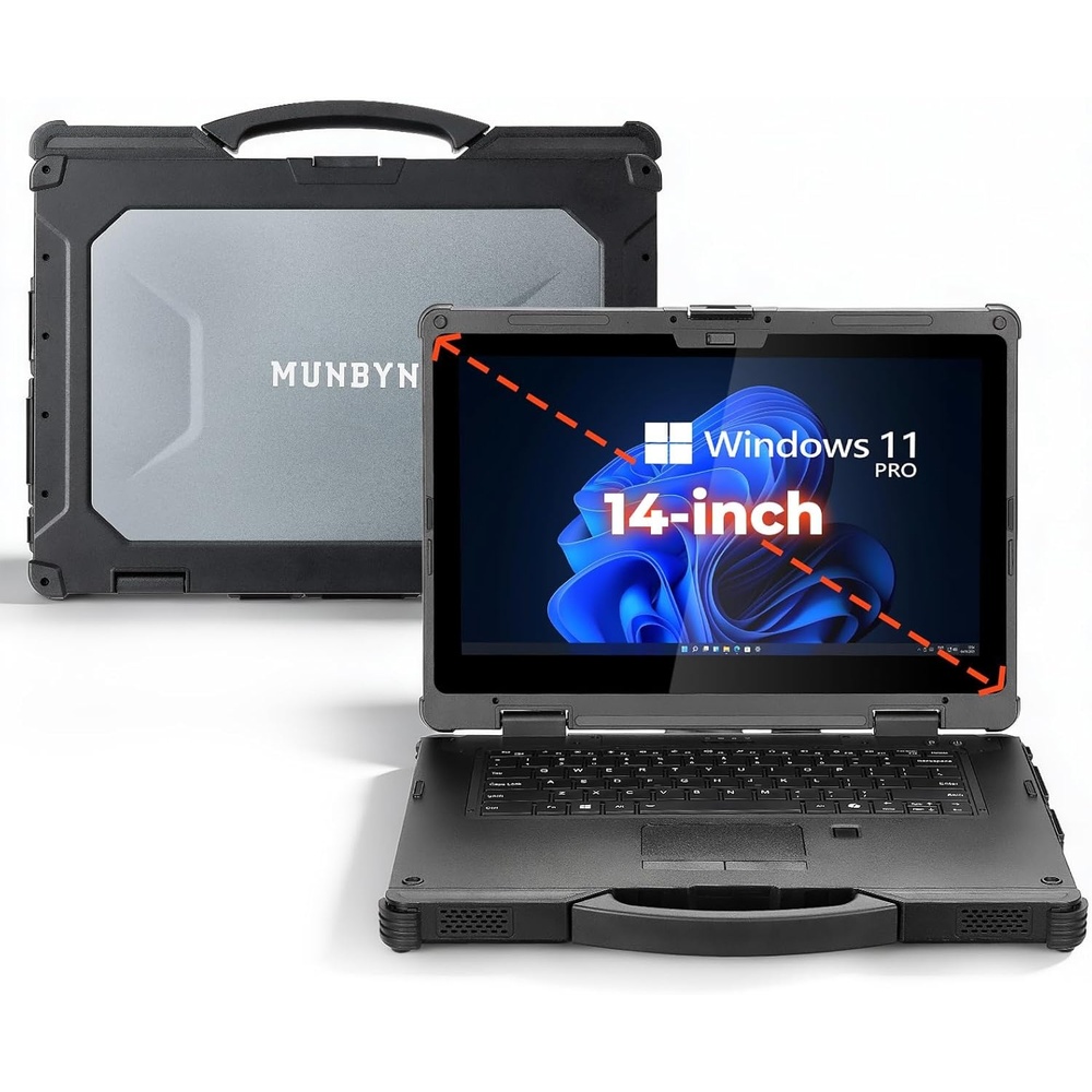image:imageMUNBYN 14inch Rugged Laptop IRX18 Windows 11 Pro Intel i51235U 16GB512GB Replaceable SSD1000 Nits High Brightness 4700mAh1300mAh Dual Batteries WiFi 6 IP65 2Y ProtectionNew