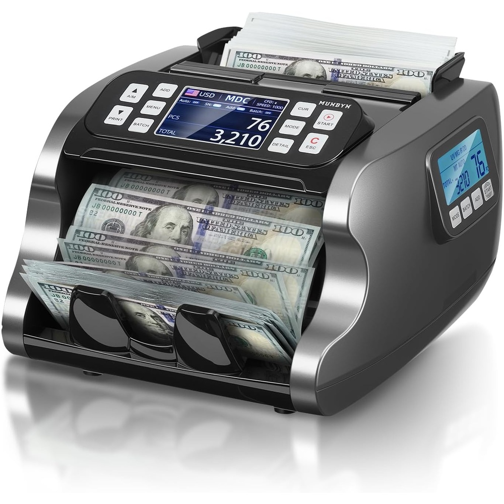 image:imageMUNBYN IMC22 Money Counter Machine Mixed Denomination DualDisplay CISUVIRMG Counterfeit Detection Bill Counter USD MXN EUR CAD Cash Counter for Business Merchant 2Y Protect Black