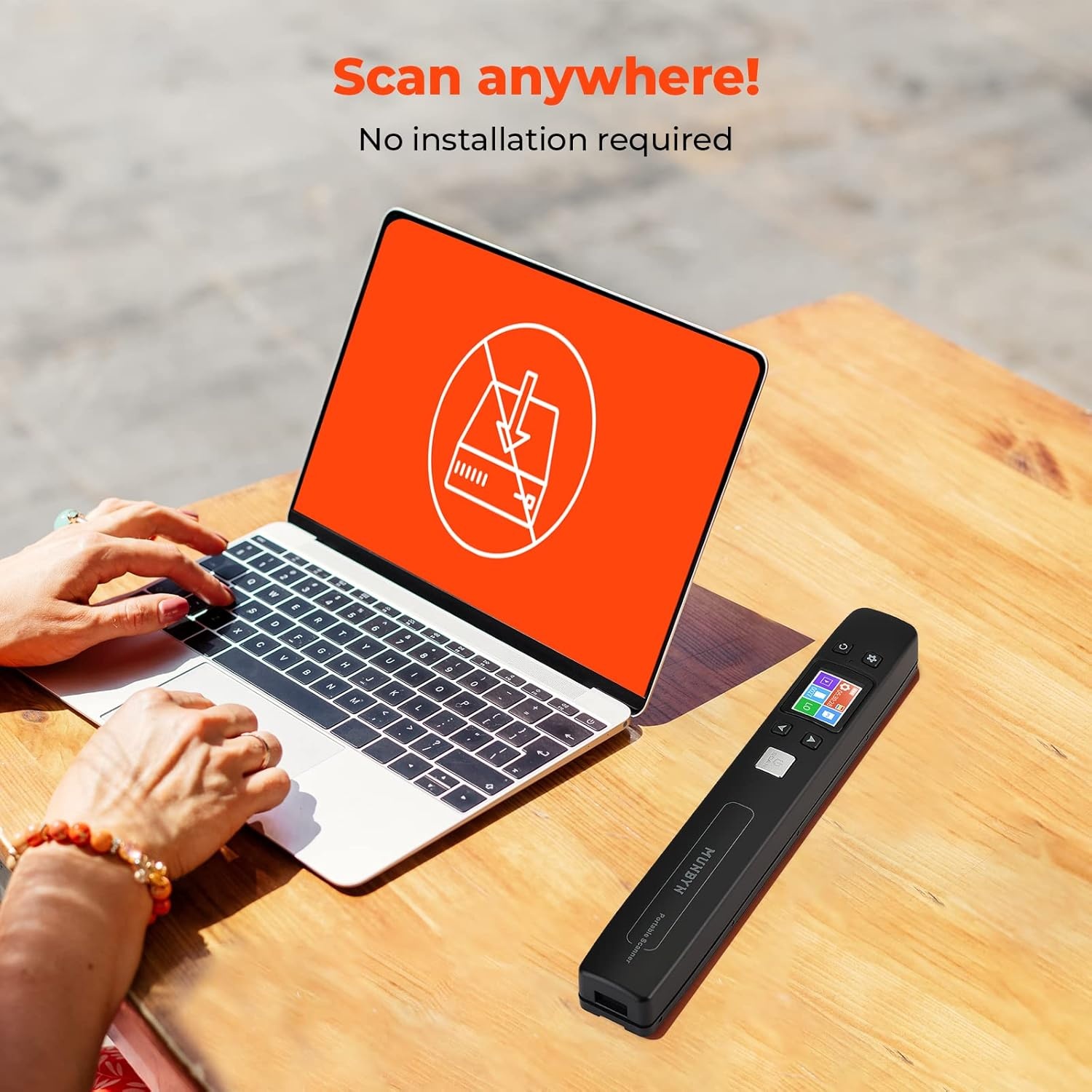 image:imageMUNBYN Portable Scanner Photo Scanner for Documents Pictures Texts at 1050 DPI Flat Scanning Includes 16GB SD Card Uploads Images to Computer via USB or Builtin WiFi No Driver Needed Black