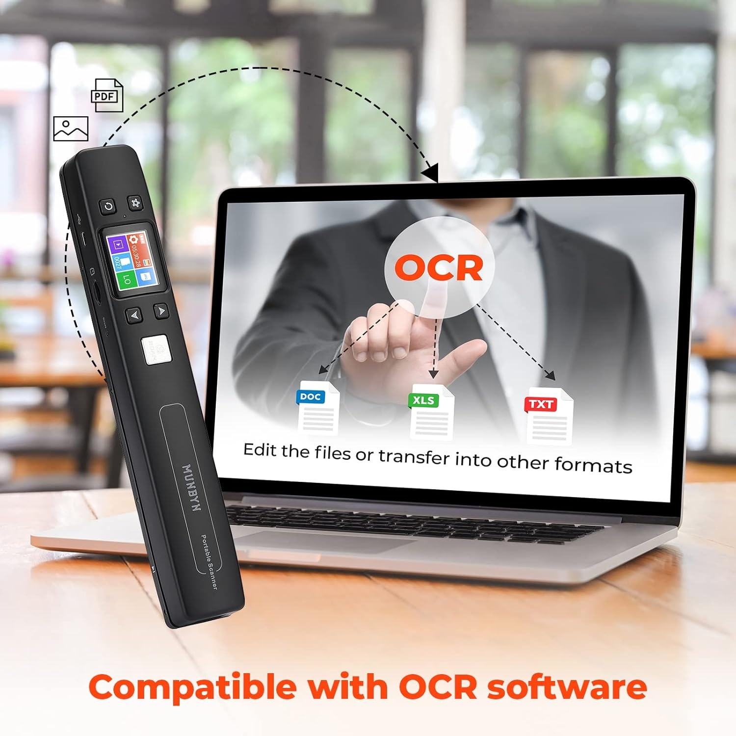 image:imageMUNBYN Portable Scanner Photo Scanner for Documents Pictures Texts at 1050 DPI Flat Scanning Includes 16GB SD Card Uploads Images to Computer via USB or Builtin WiFi No Driver Needed Black