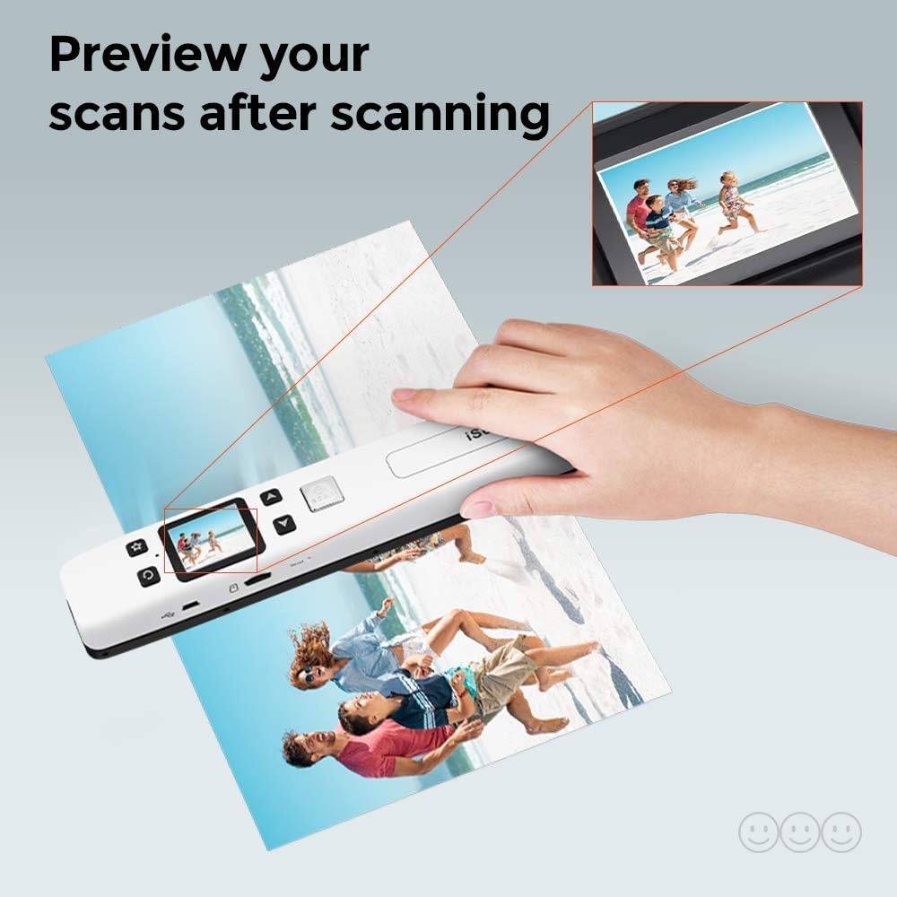 image:imageMUNBYN Portable Scanner Photo Scanner for Documents Pictures Texts at 1050 DPI Flat Scanning Includes 16GB SD Card Uploads Images to Computer via USB or Builtin WiFi No Driver Needed White