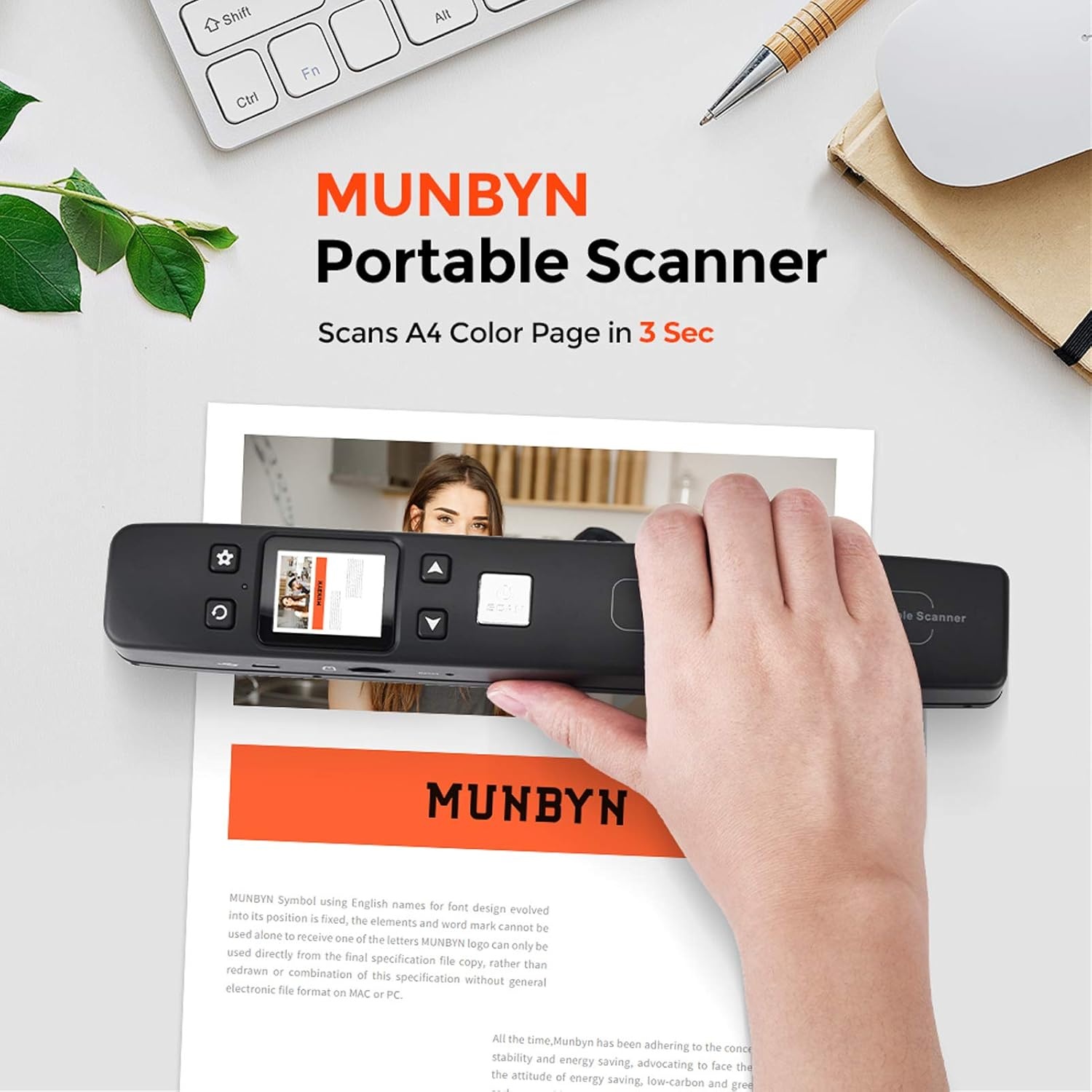 image:imageMUNBYN Portable Scanner Photo Scanner for Documents Pictures Texts at 1050 DPI Flat Scanning Includes 16GB SD Card Uploads Images to Computer via USB or Builtin WiFi No Driver Needed Black