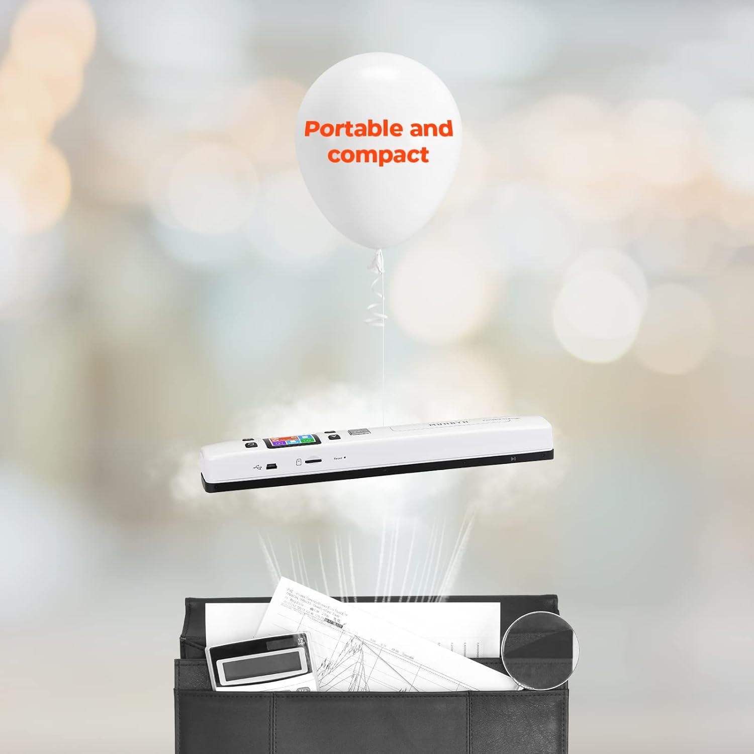image:imageMUNBYN Portable Scanner Photo Scanner for Documents Pictures Texts at 1050 DPI Flat Scanning Includes 16GB SD Card Uploads Images to Computer via USB or Builtin WiFi No Driver Needed White