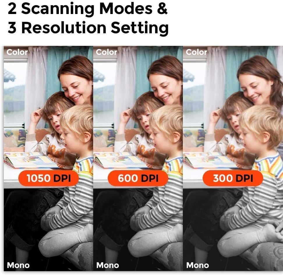 image:imageMUNBYN Portable Scanner Photo Scanner for Documents Pictures Texts at 1050 DPI Flat Scanning Includes 16GB SD Card Uploads Images to Computer via USB or Builtin WiFi No Driver Needed White