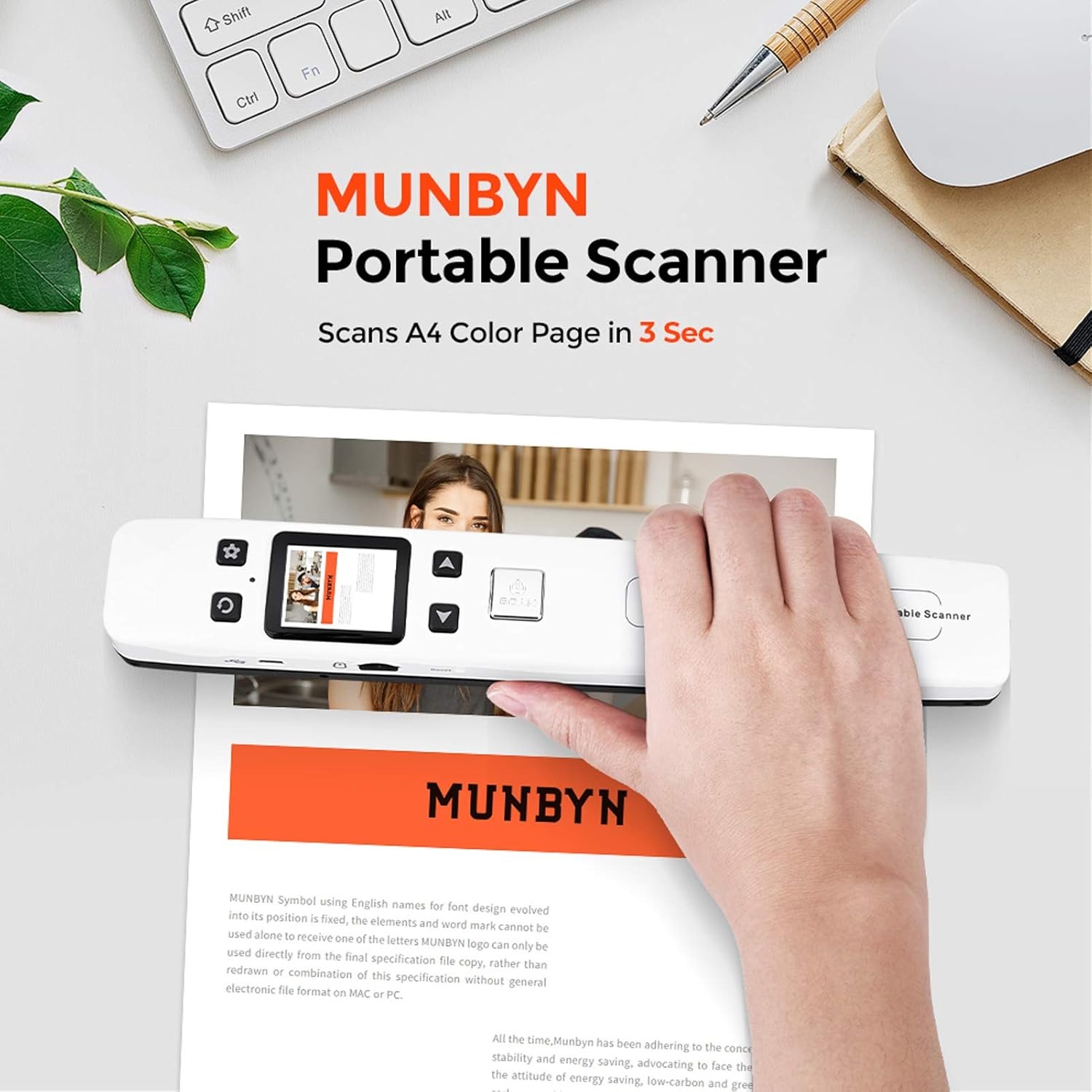 image:imageWiFi Portable Scanner with HD LCD Display MUNBYN Wireless Handheld Document Scanner With 16G SD Micro Card A4 Size 1050DPI Support JEPG or PDF Scan Format