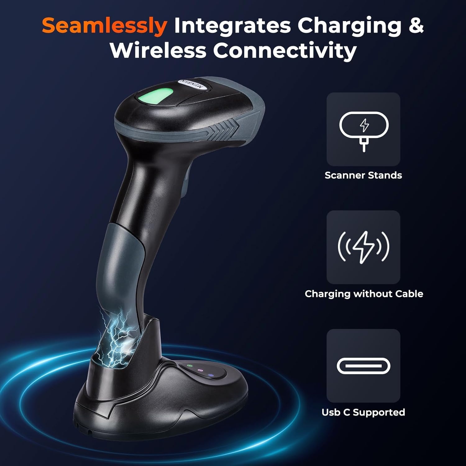 image:imageMUNBYN Book Scanner for Personal Library 1D2D Bluetooth 24G Wireless Handheld Barcode Scanner with 1400mAh Battery and Charger Stand Support ISBNUPC and Other Barcode Plug amp Play