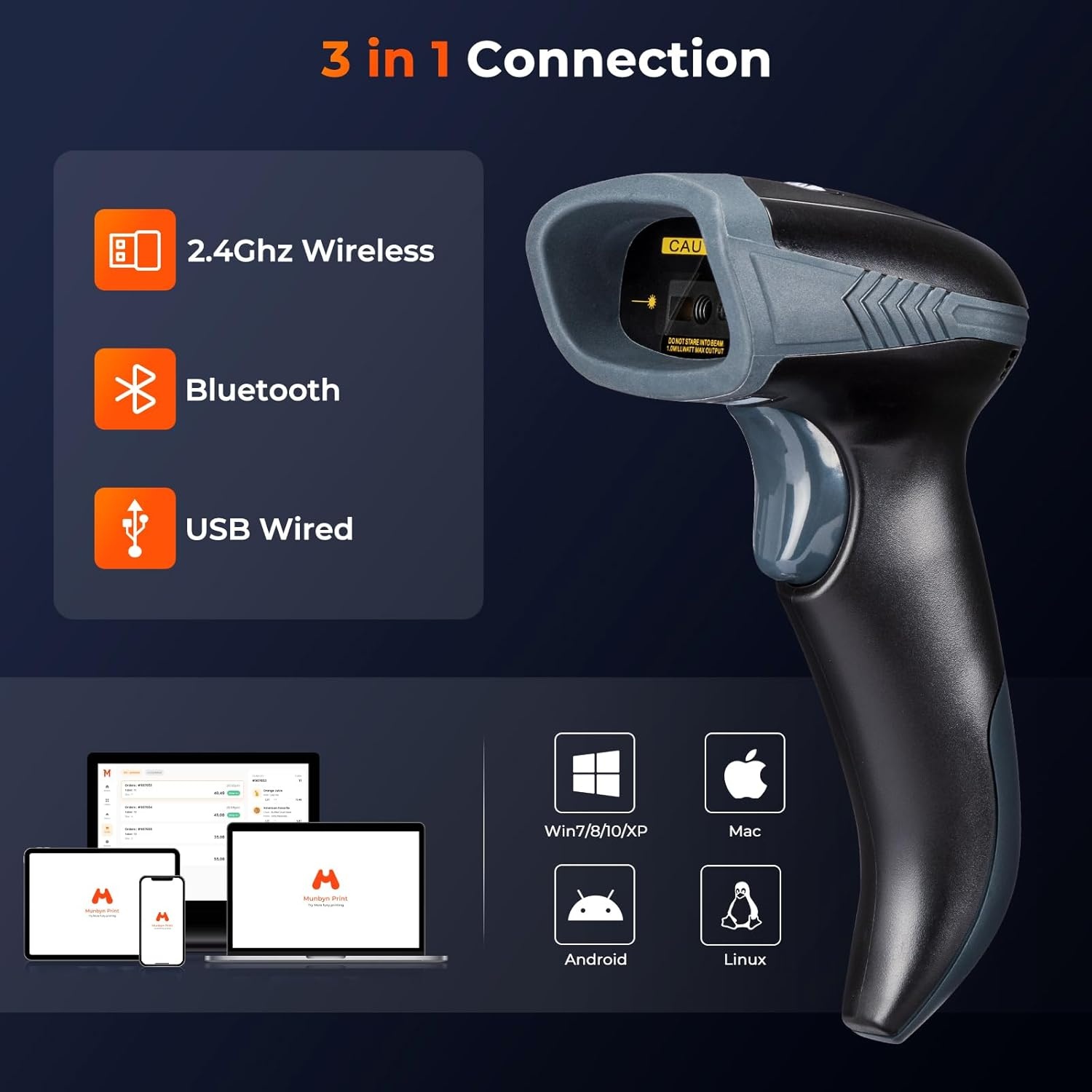 image:imageMUNBYN Book Scanner for Personal Library 1D2D Bluetooth 24G Wireless Handheld Barcode Scanner with 1400mAh Battery and Charger Stand Support ISBNUPC and Other Barcode Plug amp Play