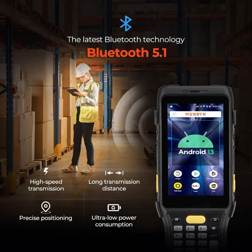 image:imageMUNBYN 088P 2025 New LongRangeAndroidBarcodeScanner Android 13 PDA Equip with Zebra 4850 Scanner Long Distance Inventory Scanner with Pistol Grip 1D 2D QR for Warehouse