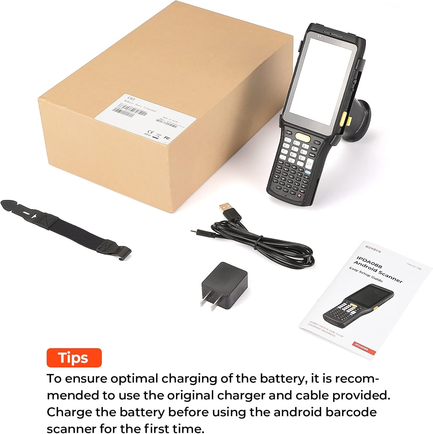 image:imageMUNBYN 2026 Android 13 Barcode Scanner PDA083 Equip with Zebra Mid Range 4750MR Scanner Inventory Handheld PDA with Pistol Grip 1D2DQR Code for Warehouse Logistics