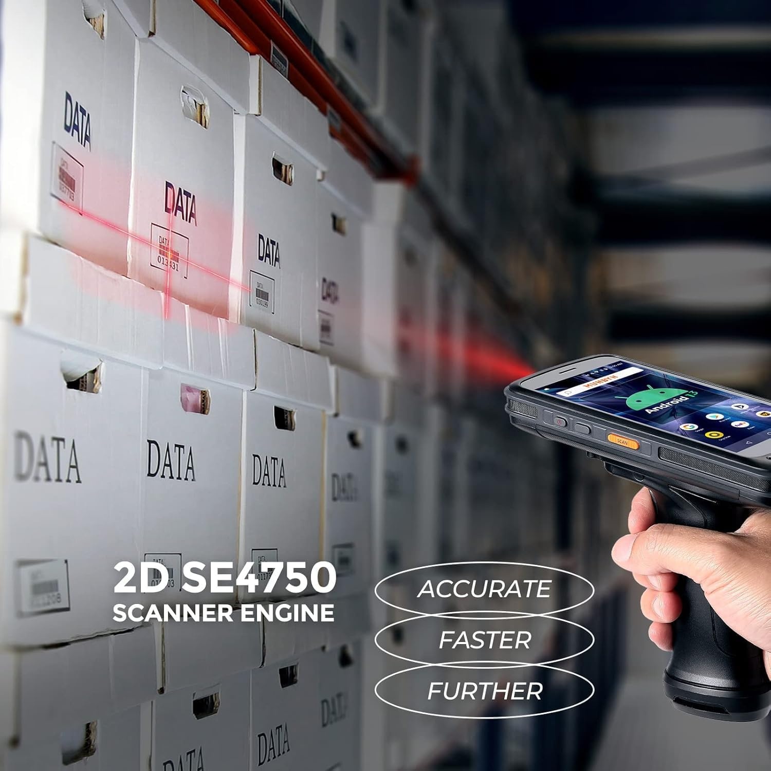 image:imageMUNBYN Android 13 Barcode Scanner Handheld Mobile Computer 1D2D QR US Repair Center 2 Years NoCharge Repairs Zebra SE4750 Engine 8000mAh Full Screen with Pistol Grip 4G WiFi PDA Scanner