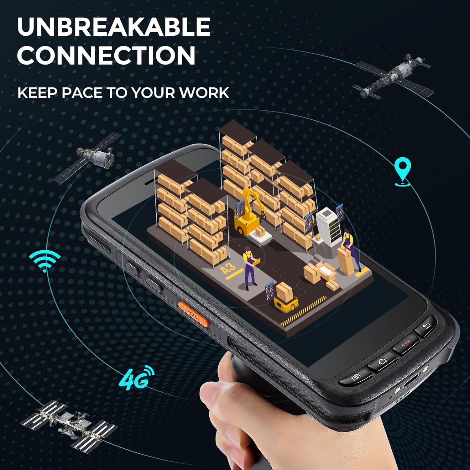 image:imageMUNBYN Android 13 Barcode Scanner Handheld Mobile Computer 1D2D QR US Repair Center 2 Years NoCharge Repairs Zebra SE4750 Engine 8000mAh Full Screen with Pistol Grip 4G WiFi PDA Scanner