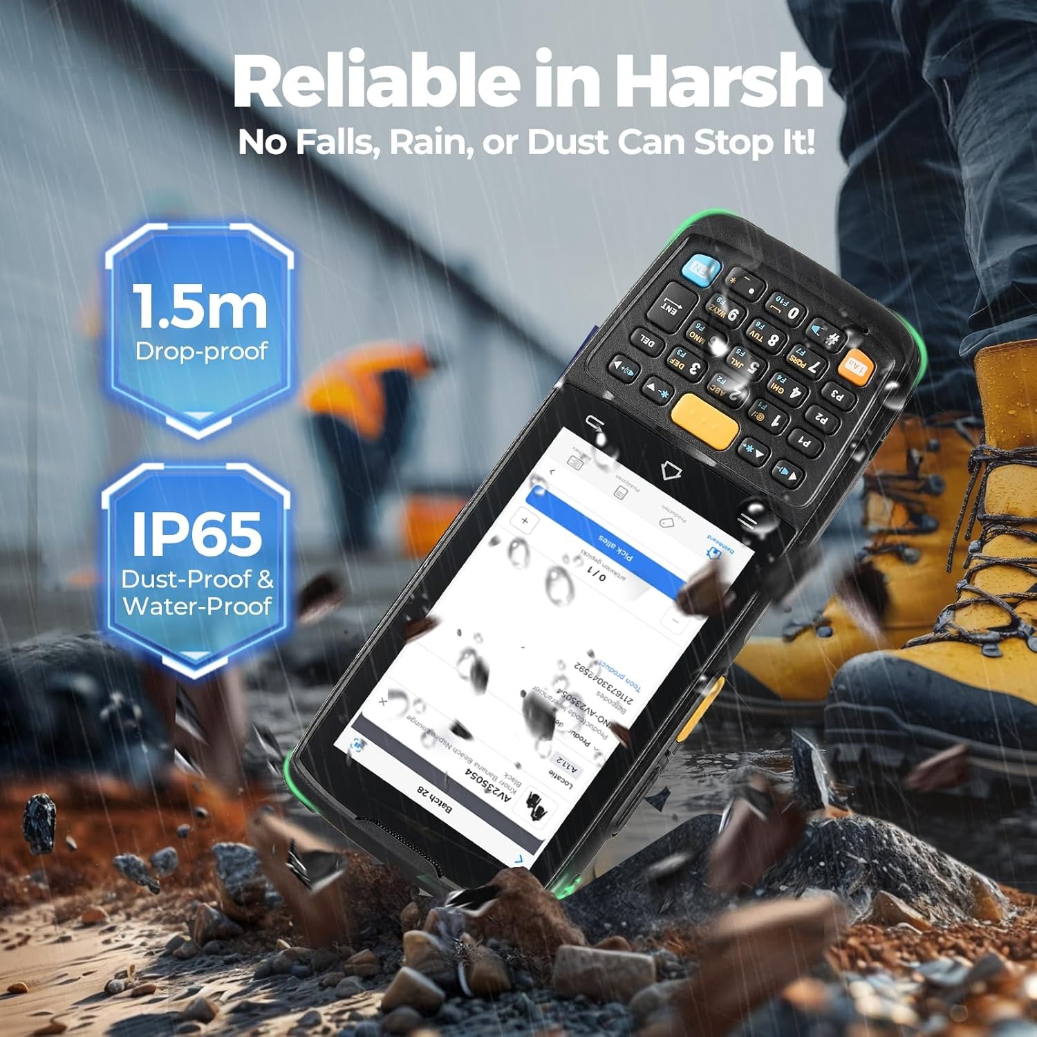 image:imageMUNBYN Android 14 Barcode Scanner with Pistol GripEquipped with Honeywell HS7 QR Scanner 4GB64GB Handheld PDA 4inch Touchscreen IP65 Rugged 5000mAh for Inventory Warehouse Logistics MC005P