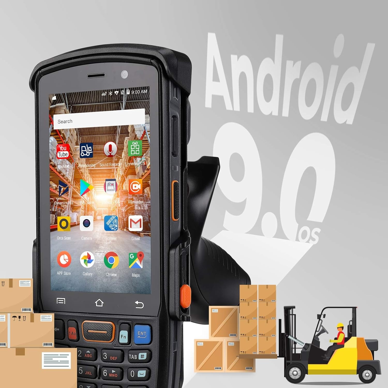 image:imageMUNBYN 2024 New Android Barcode Scanner with Pistol Grip Equip with 2D SE4710 Zebra Scanner 4Inch Screen Android 90 4G WiFi Rugged IP67 Android Scanner Handheld for Inventory Warehouse