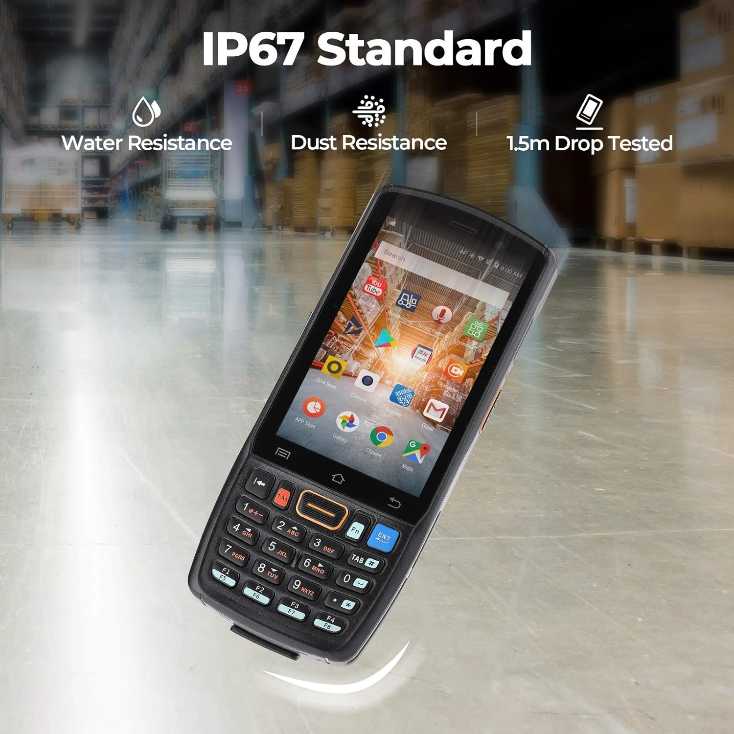 image:imageMUNBYN 2024 New Android Barcode Scanner with Pistol Grip Equip with 2D SE4710 Zebra Scanner 4Inch Screen Android 90 4G WiFi Rugged IP67 Android Scanner Handheld for Inventory Warehouse