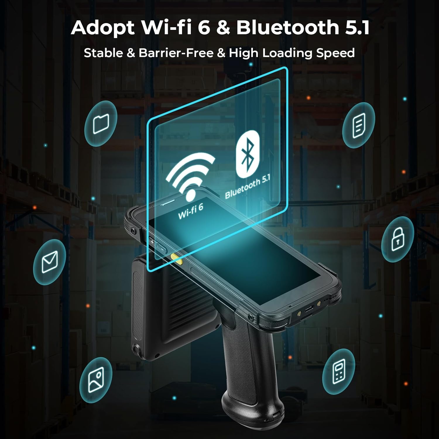image:imageMUNBYN Android 13 RFID Bar code Scanner with 55 Screen Impinj E710 RFID Tag Reader UHF GS1 EPC GEN2 Equip with Zebra SE4710 1D2DQR Barcode Reader Rugged PDA Mobile Computer Inventory Scanner